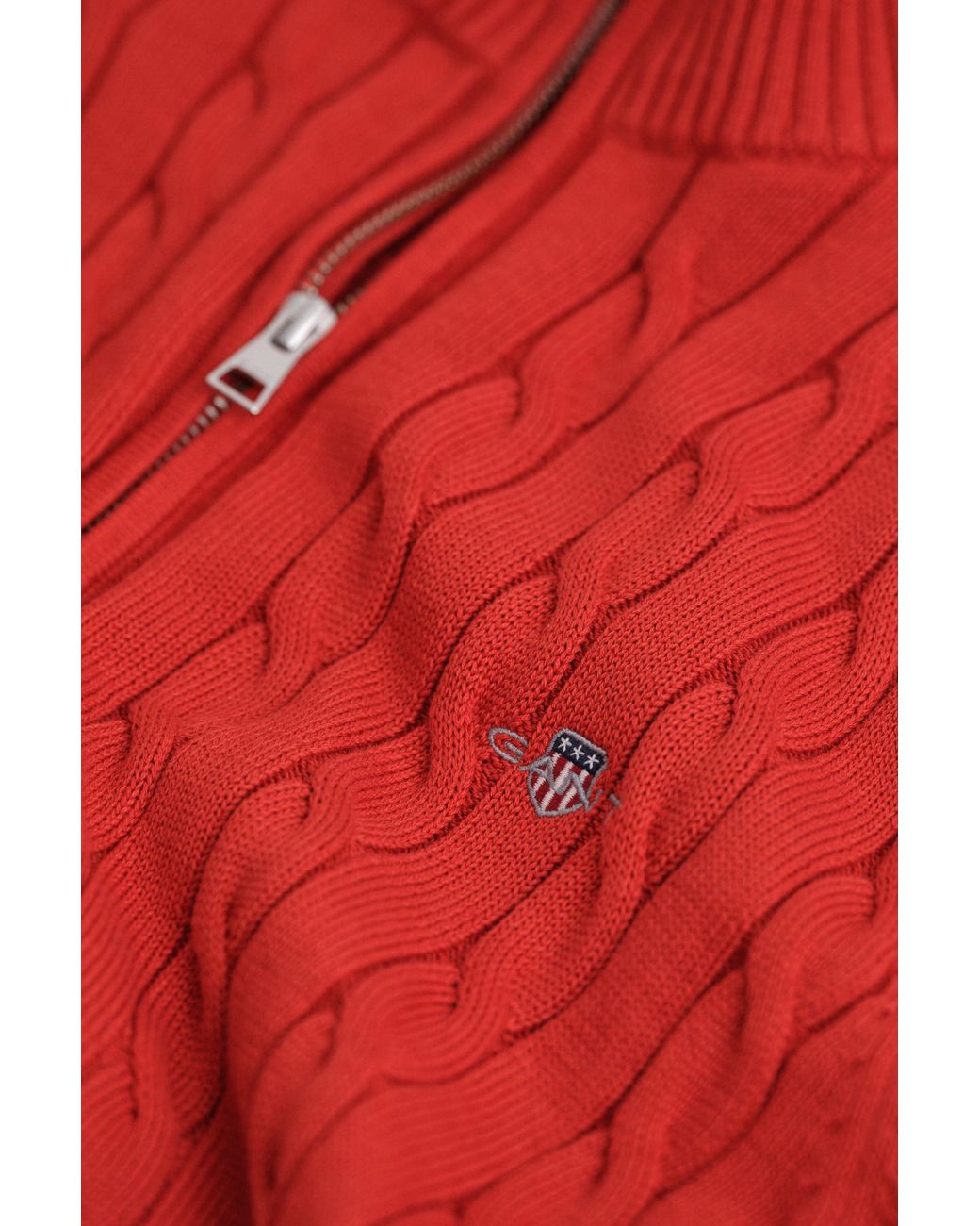 Gant Red Cotton Cable Knit Half-Zip Sweater for men