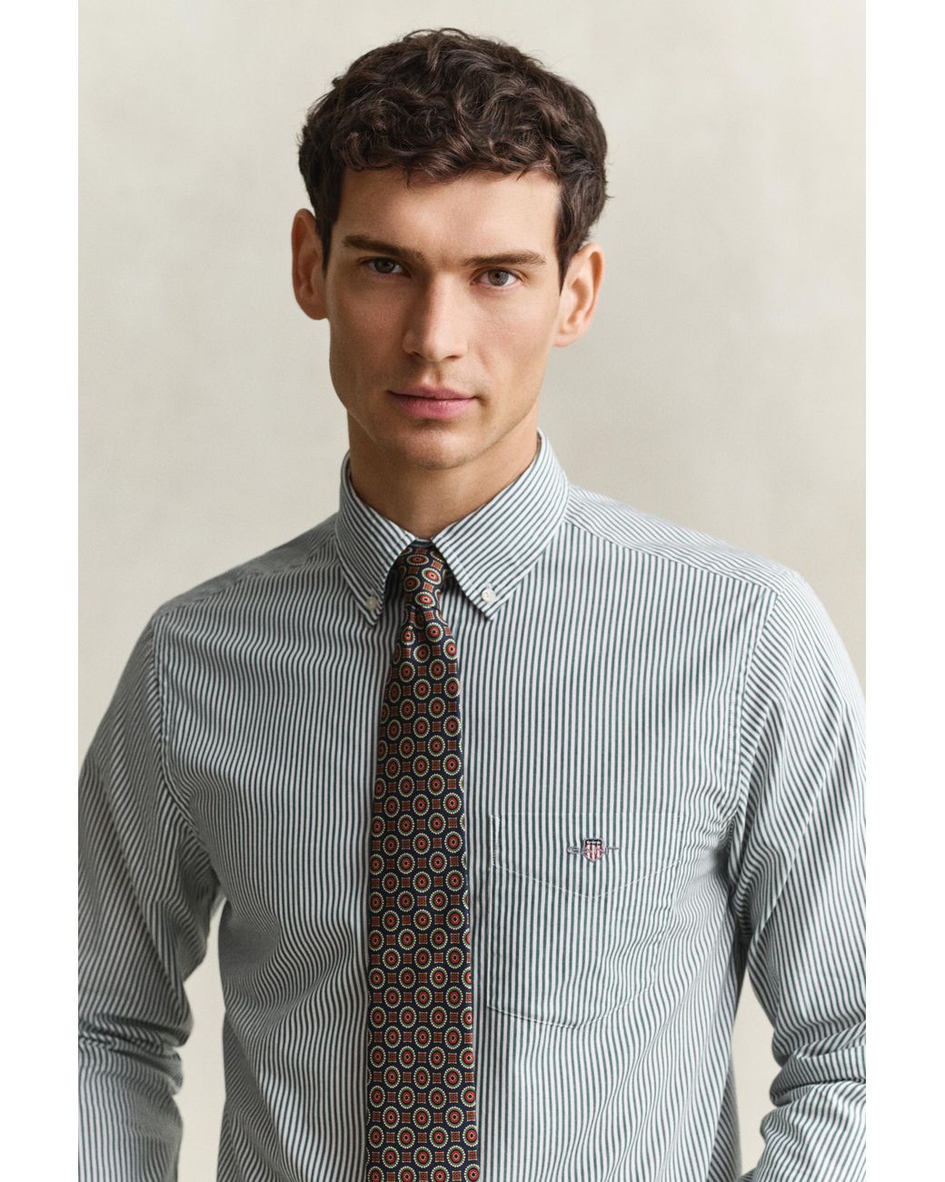 Gant Gray Classic Regular Striped Poplin Shirt for men