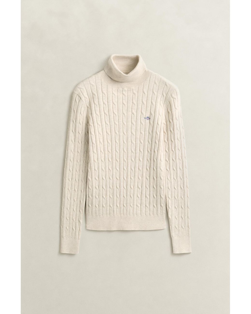 Gant Blue Stretch Cotton Cable Knit Turtleneck Sweater