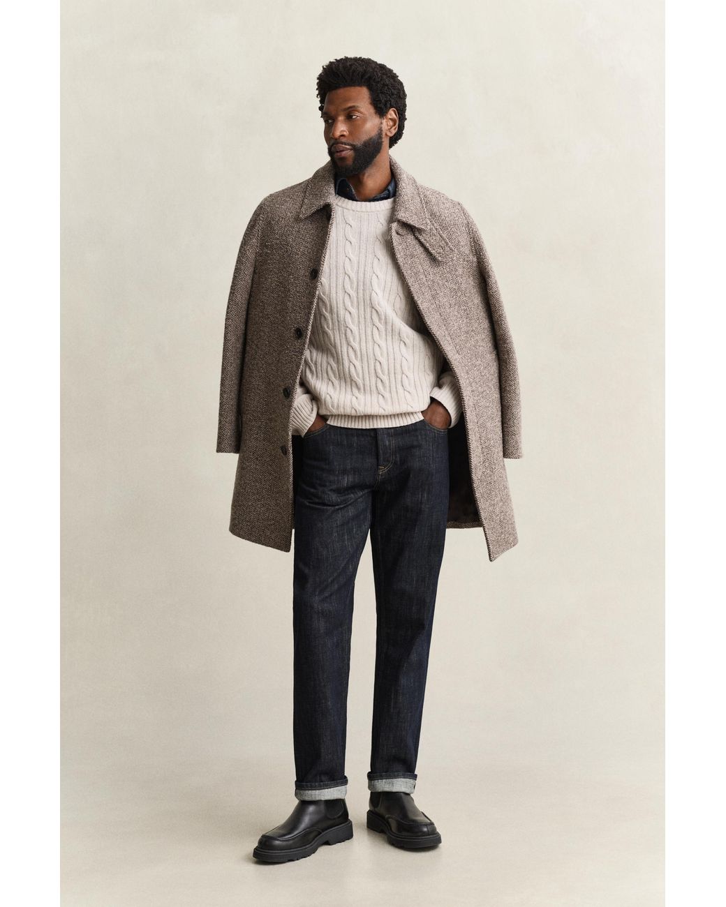 Gant Natural Lambswool Cable Knit Crew Neck Sweater for men