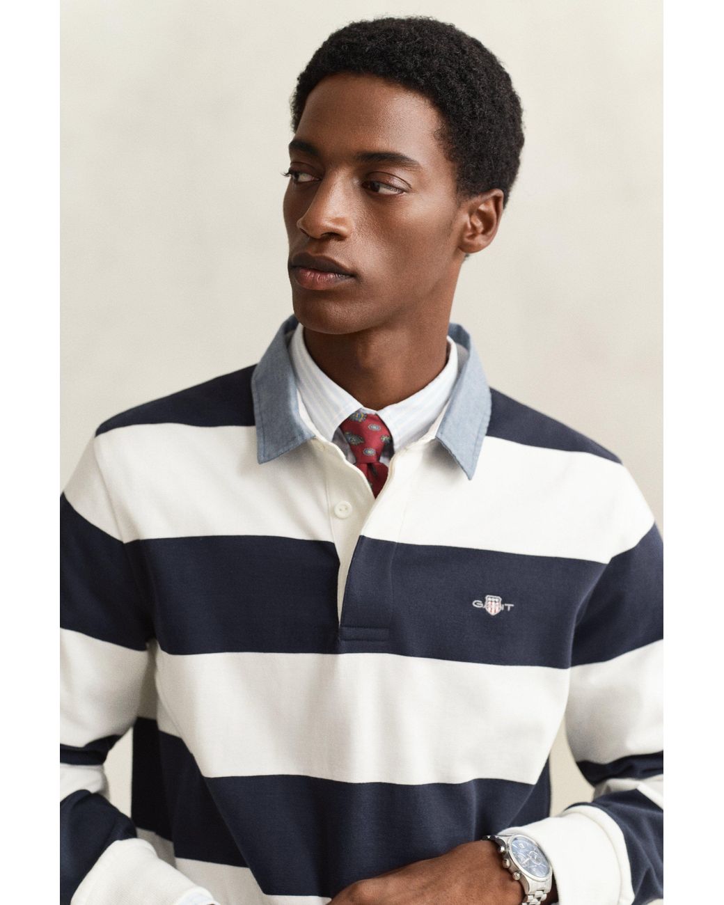 Gant Blue Chambray Collar Striped Heavy Rugger for men