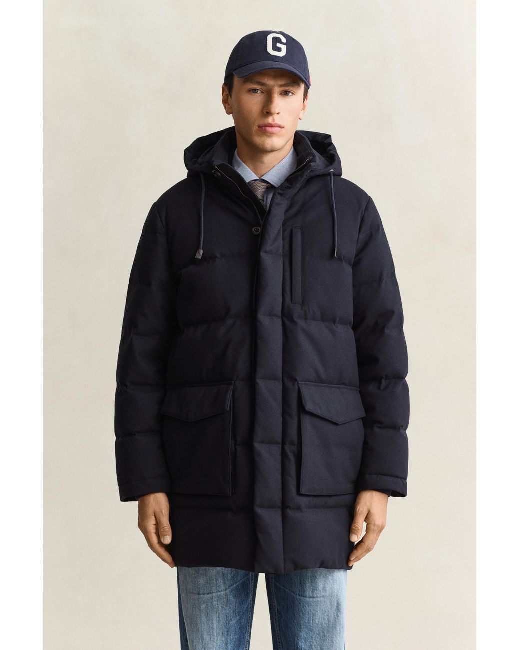 Gant Blue Flannel Down Mid Jacket Evening for men