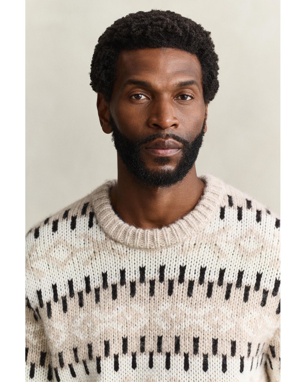 Gant Natural Alpaca Wool Blend Jacquard Sweater Light Melange for men