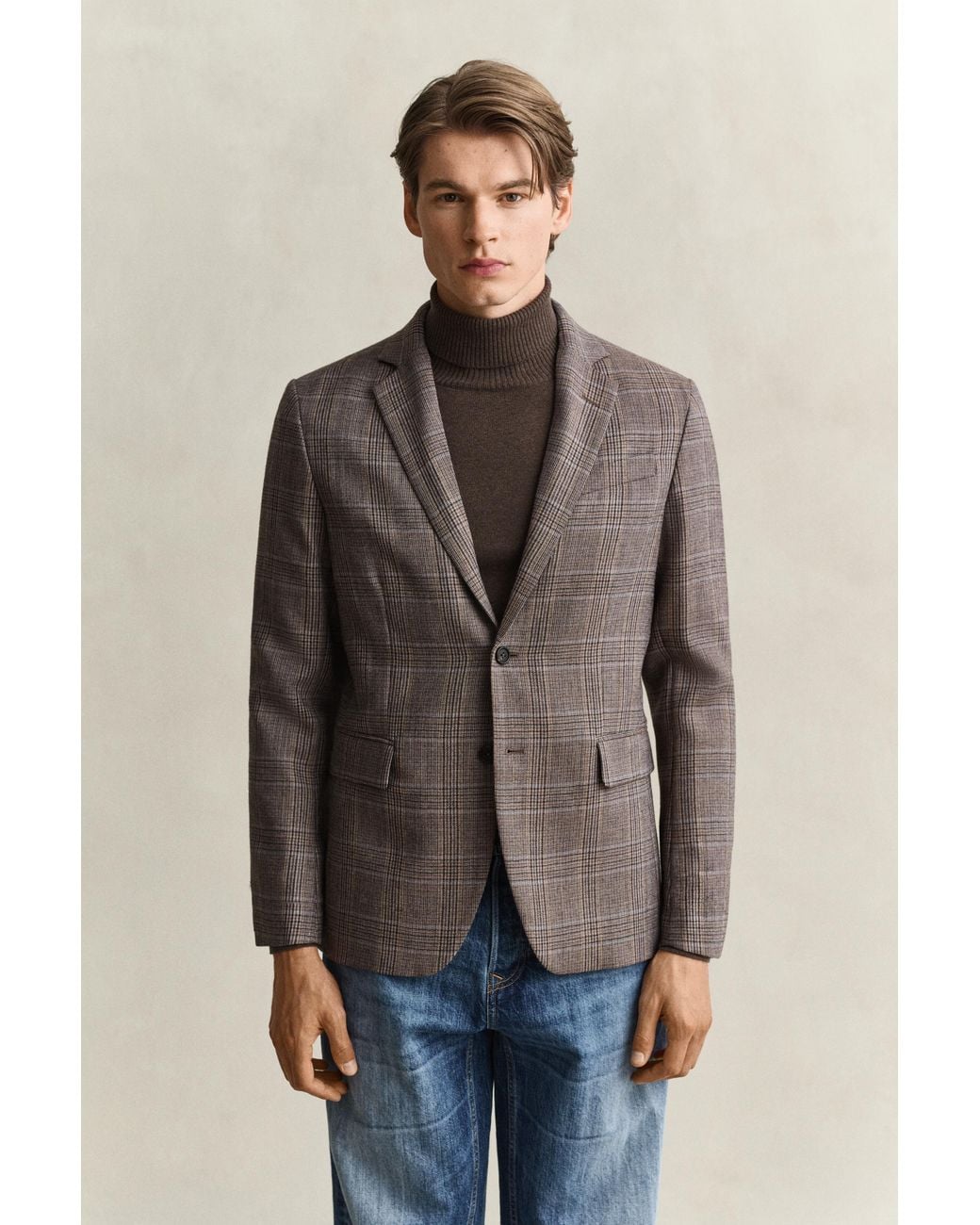 Gant Brown Checked Wool Suit Jacket Light Taupe for men