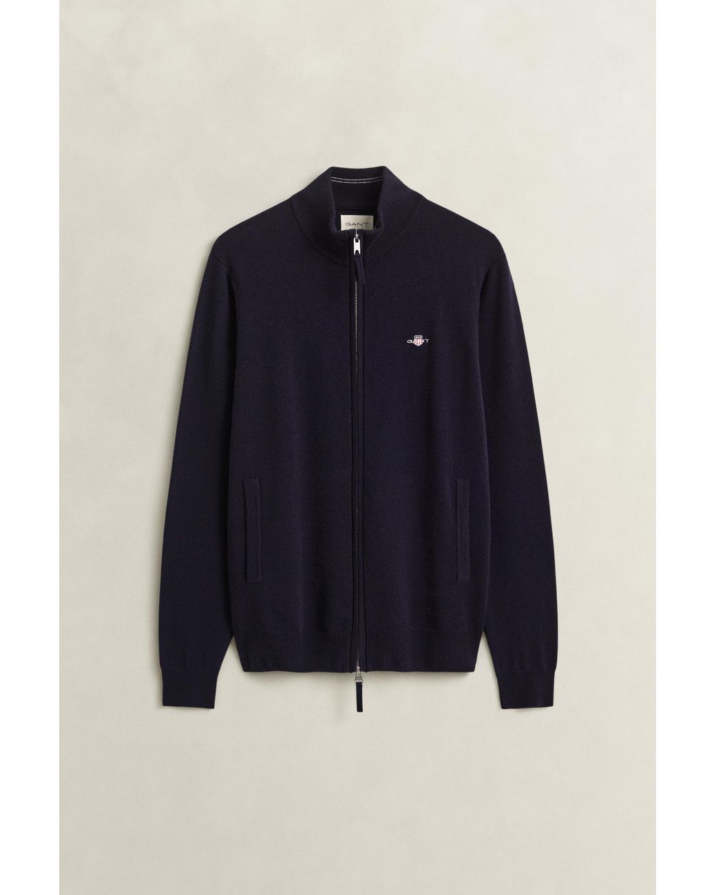 Gant Blue Lambswool Zip Cardigan Marine for men
