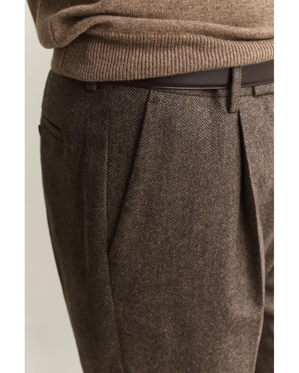 Gant Natural Wool Herringbone Suit Pants for men