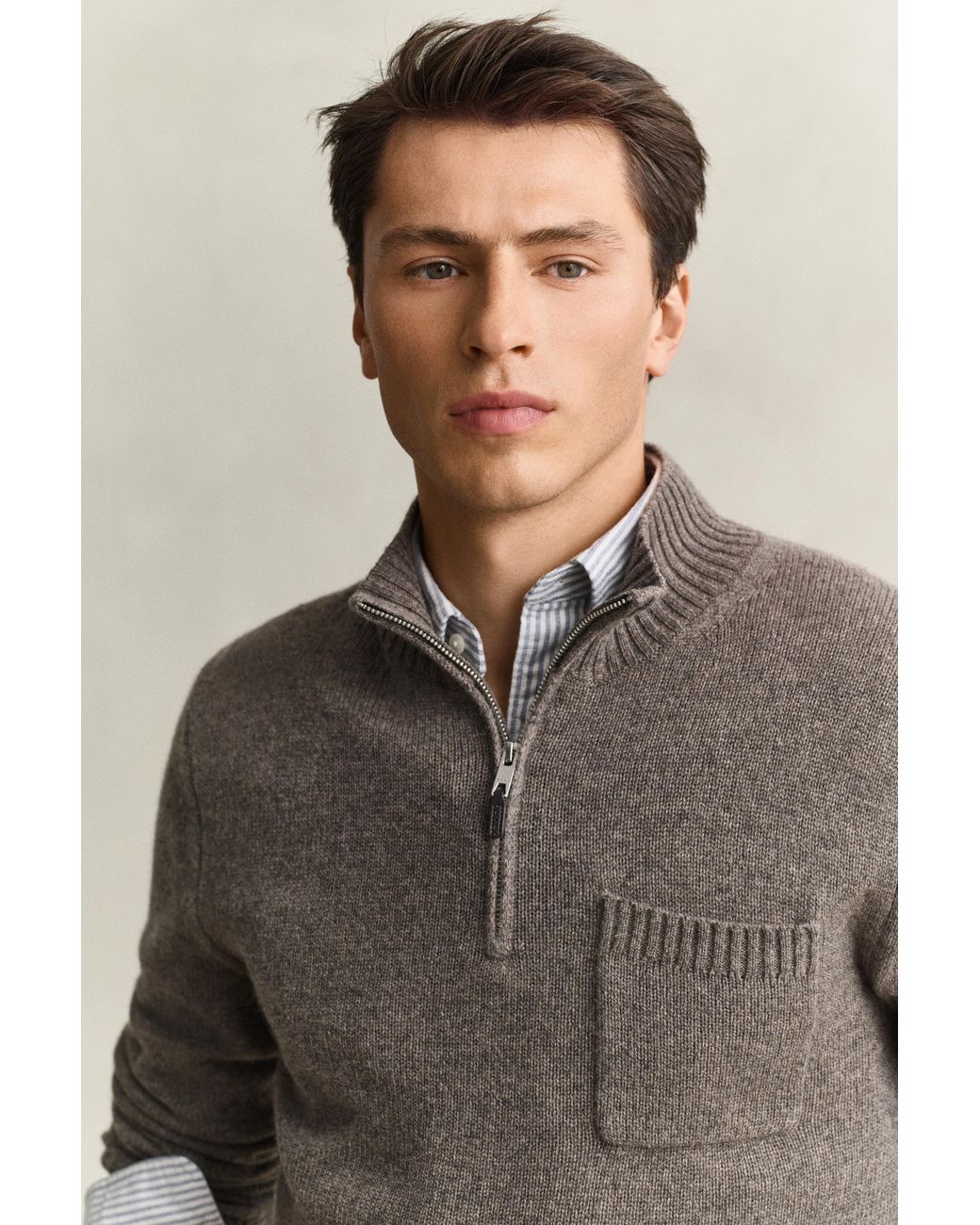 Gant Gray Cashmere Half-Zip Sweater for men