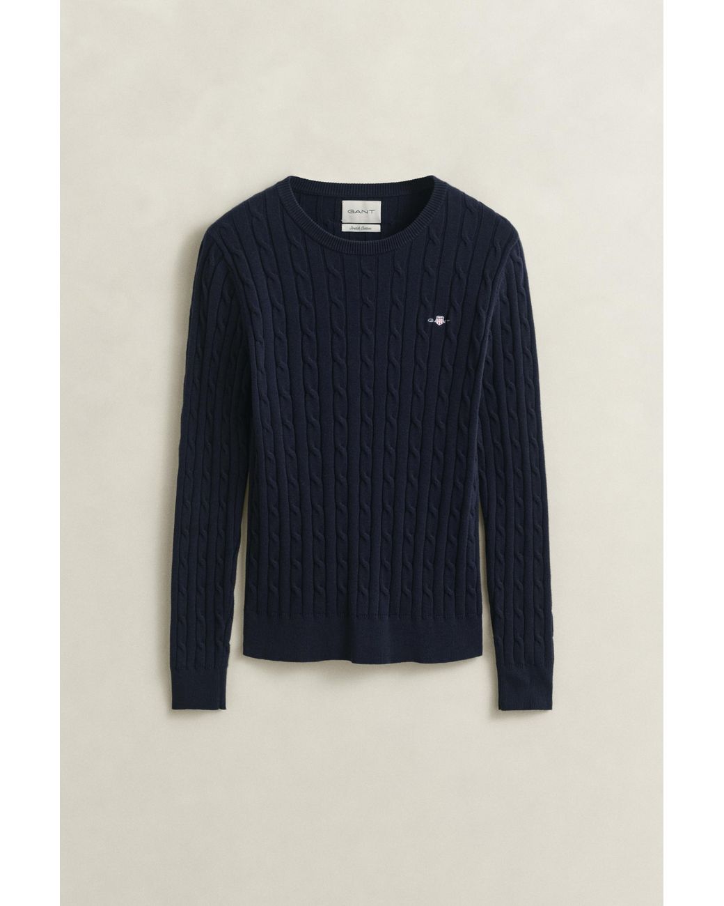 Gant Blue Stretch Cotton Cable Knit Crew Neck Sweater