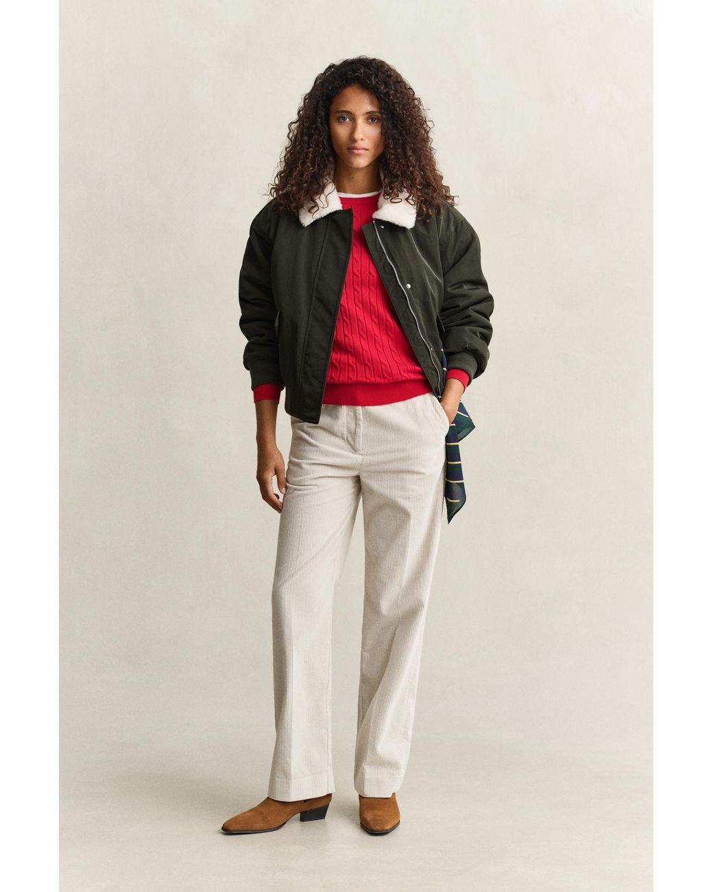 Gant Red Padded Bomber Jacket Dark Moss