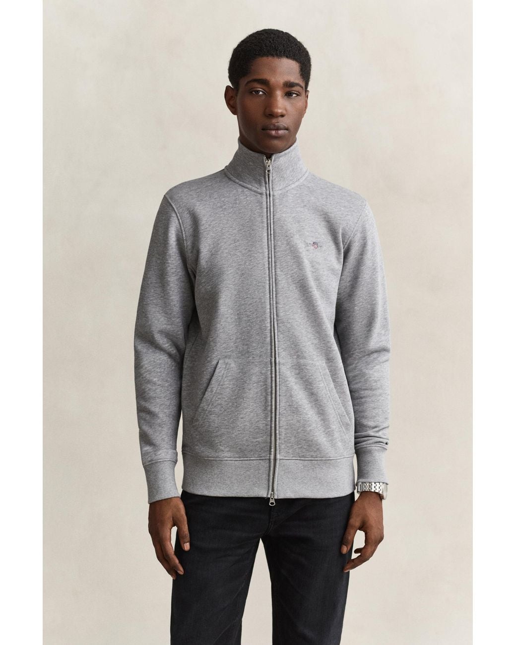 Gant Gray Shield Zip Sweatshirt Melange for men