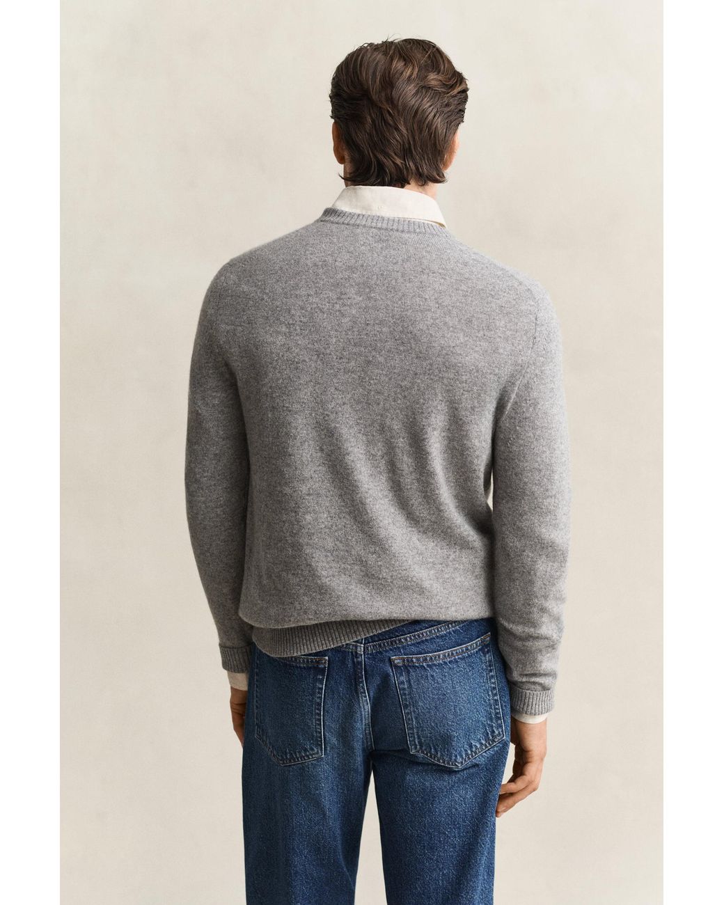 Gant Gray Cashmere Crew Neck Sweater Melange for men