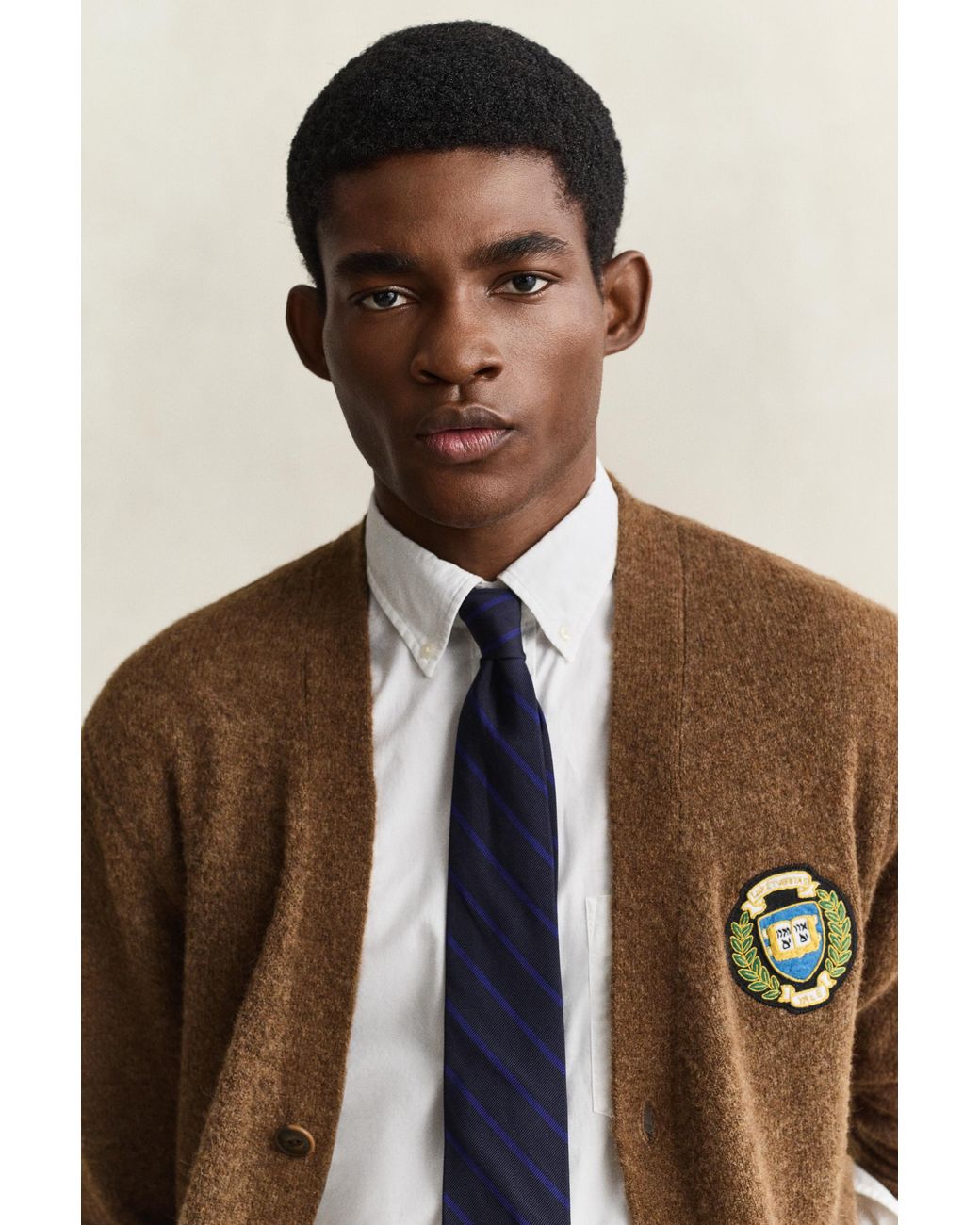 Gant Blue X Yale Brushed Wool Cardigan for men