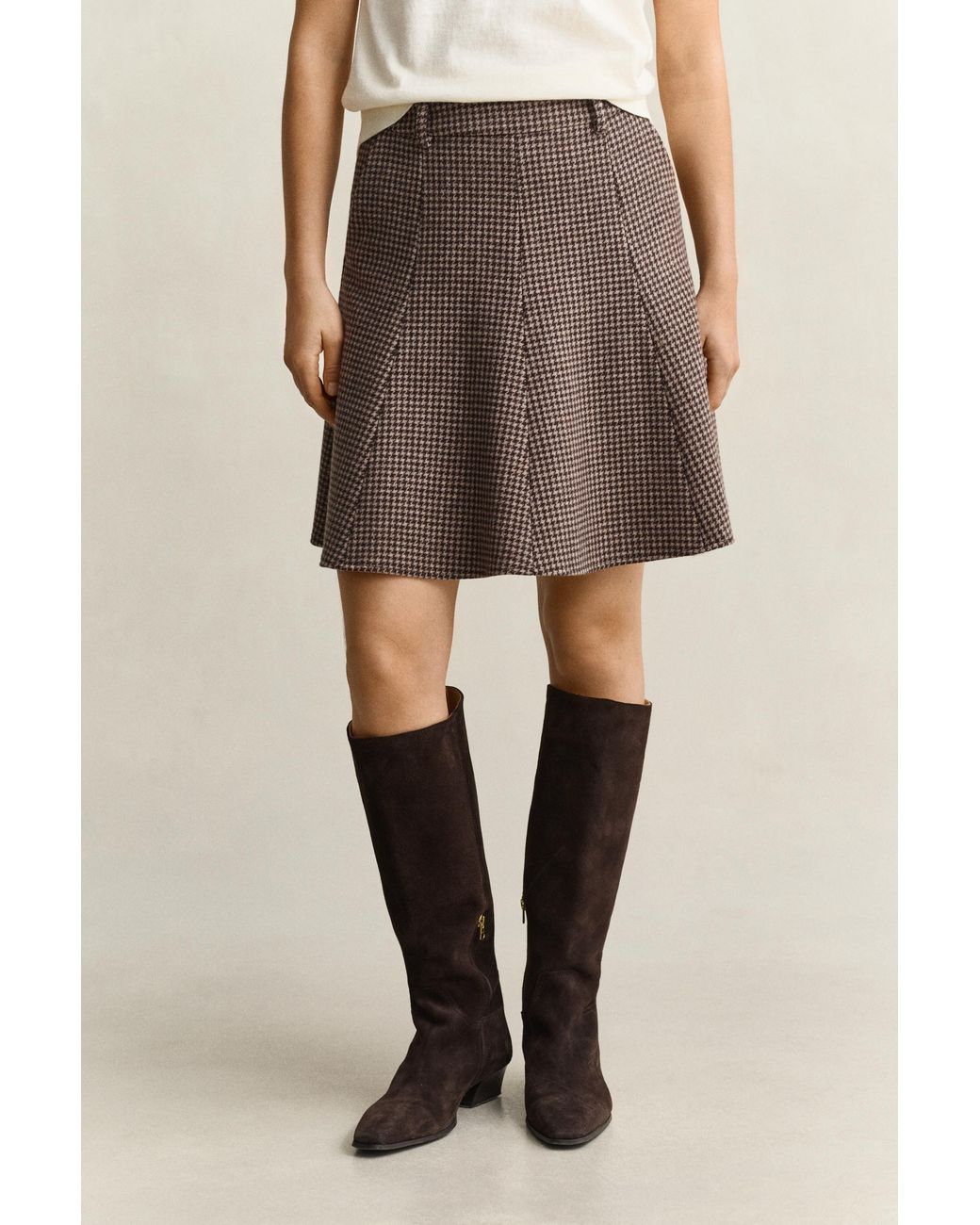 Gant Natural Flared Houndstooth Skirt