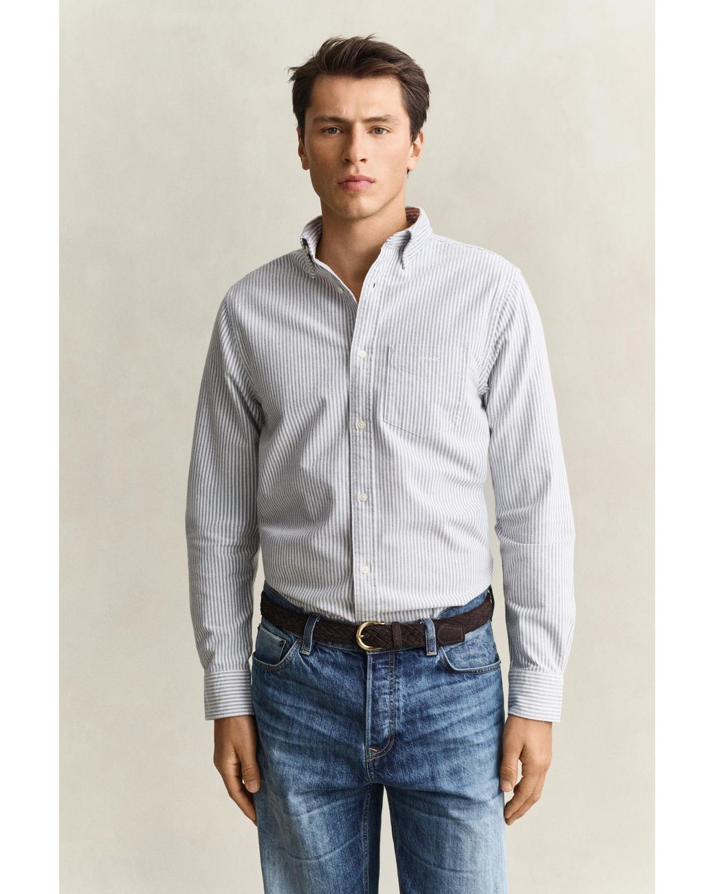 Gant Gray Striped Brushed Oxford Shirt for men