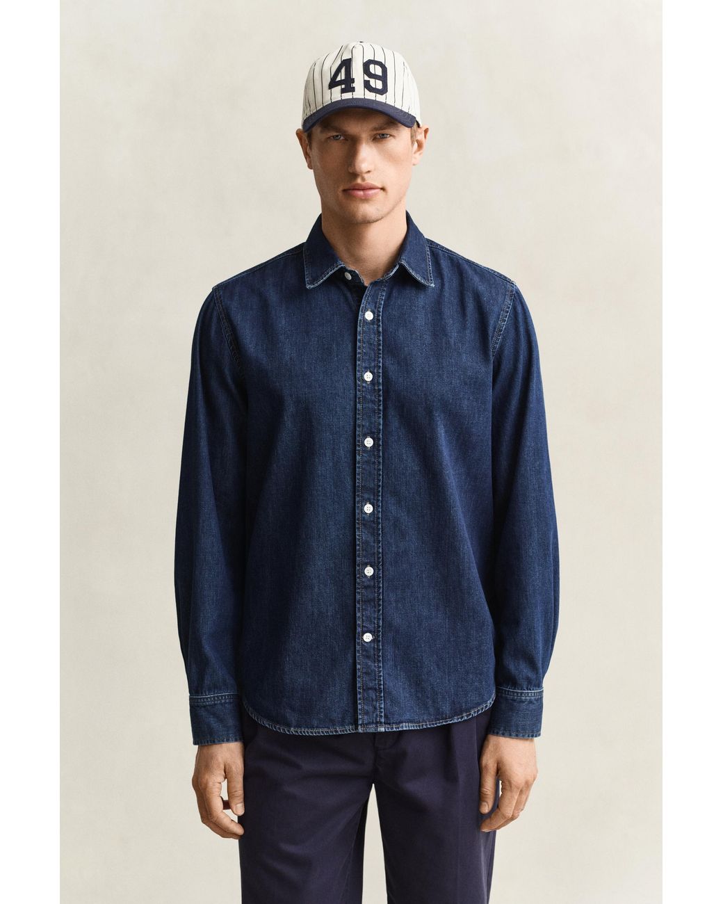 Gant Blue Denim Shirt Dark Worn In for men
