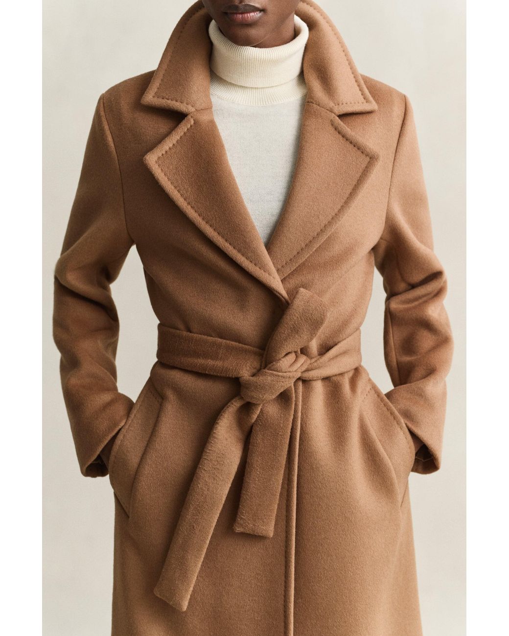 Gant Natural Belted Wool Blend Coat Roasted Walnut