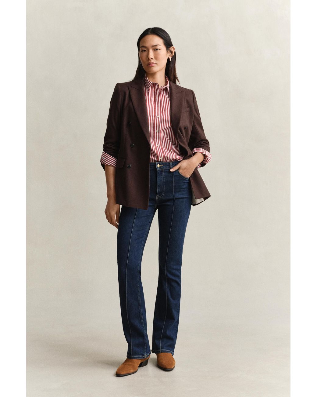 Gant Red Classic Regular Striped Poplin Shirt