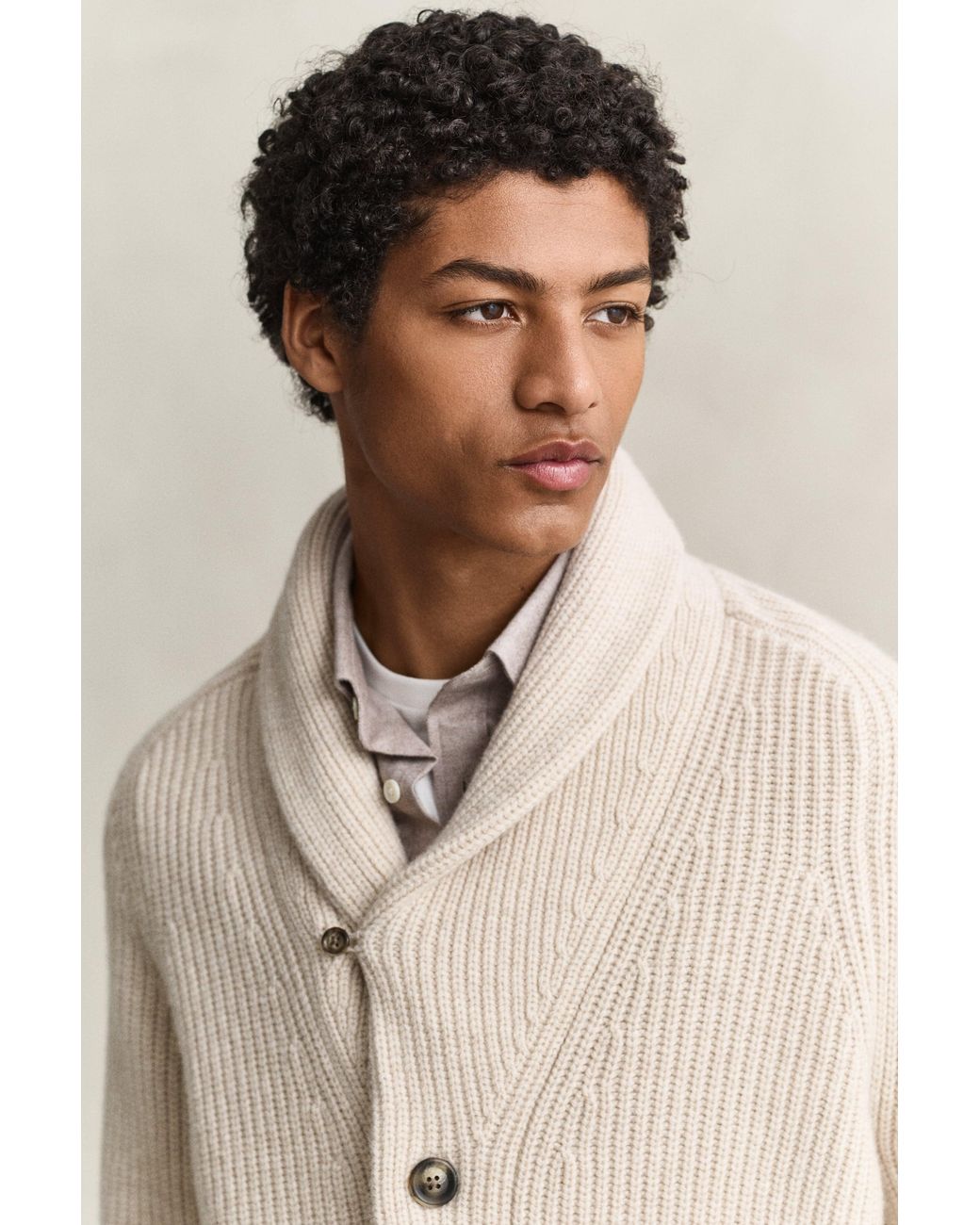 Gant Natural Ribbed Wool Blend Cardigan Light Melange for men