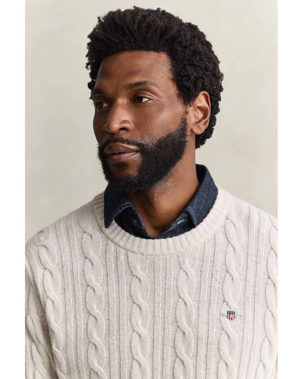 Gant Natural Lambswool Cable Knit Crew Neck Sweater for men