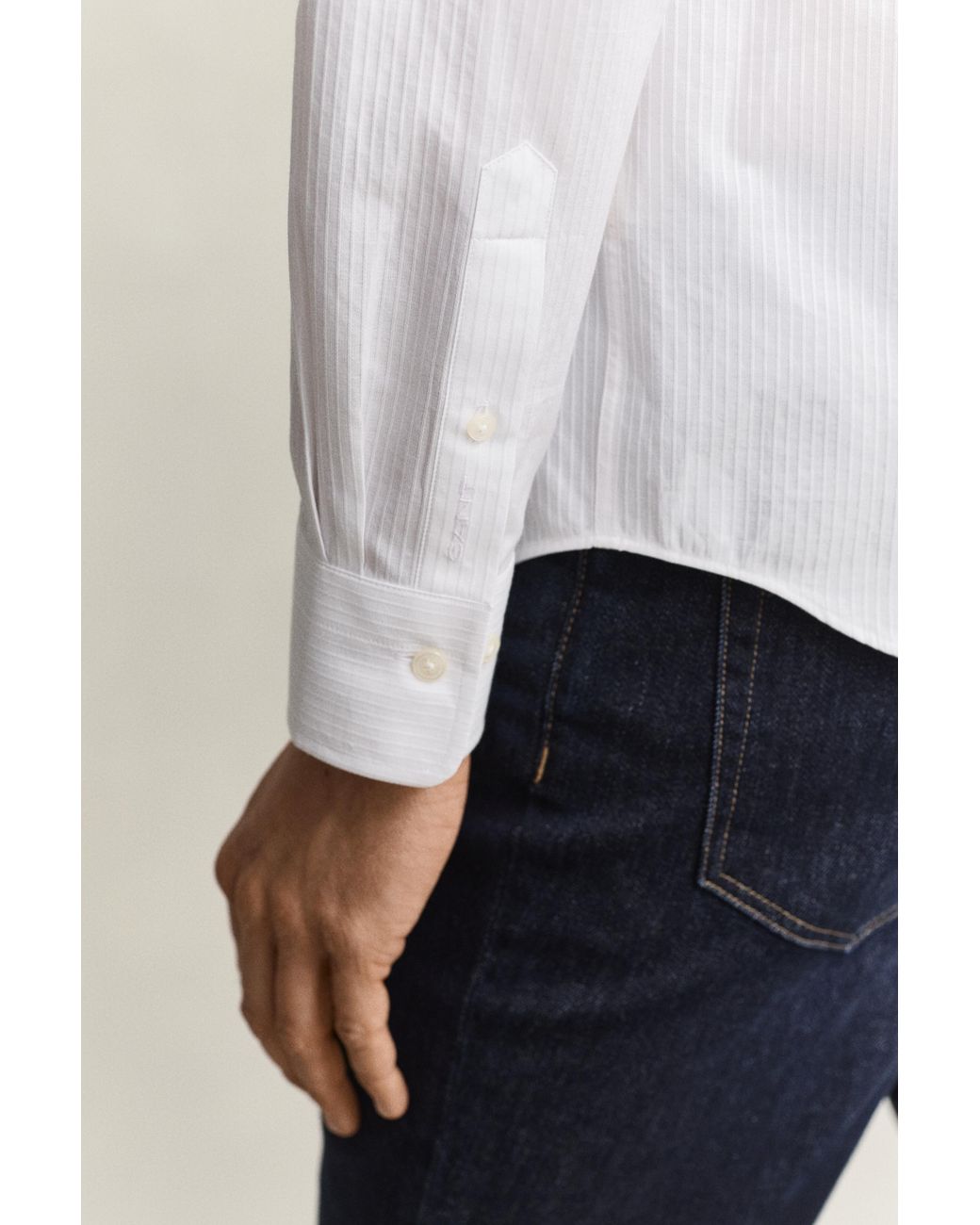 Gant White Regular Fit Dobby Striped Shirt for men