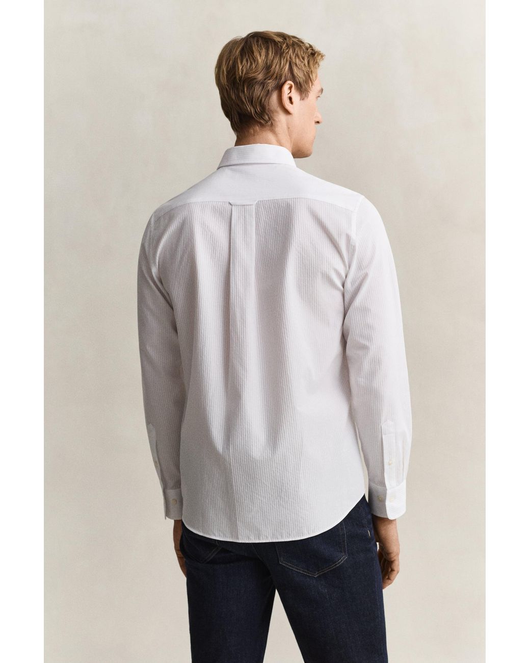 Gant White Regular Fit Dobby Striped Shirt for men