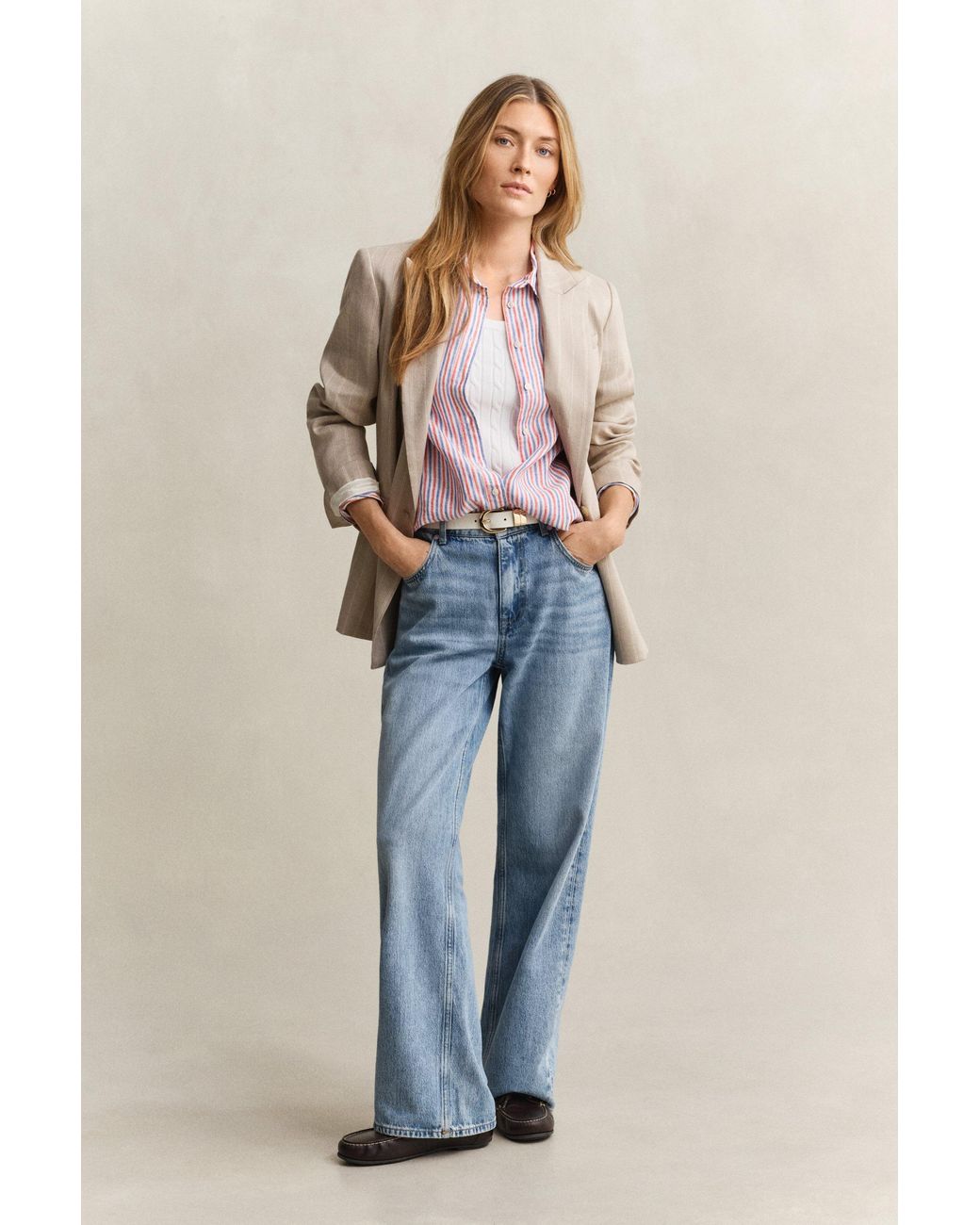 Gant Pink Regular Fit Striped Linen Shirt