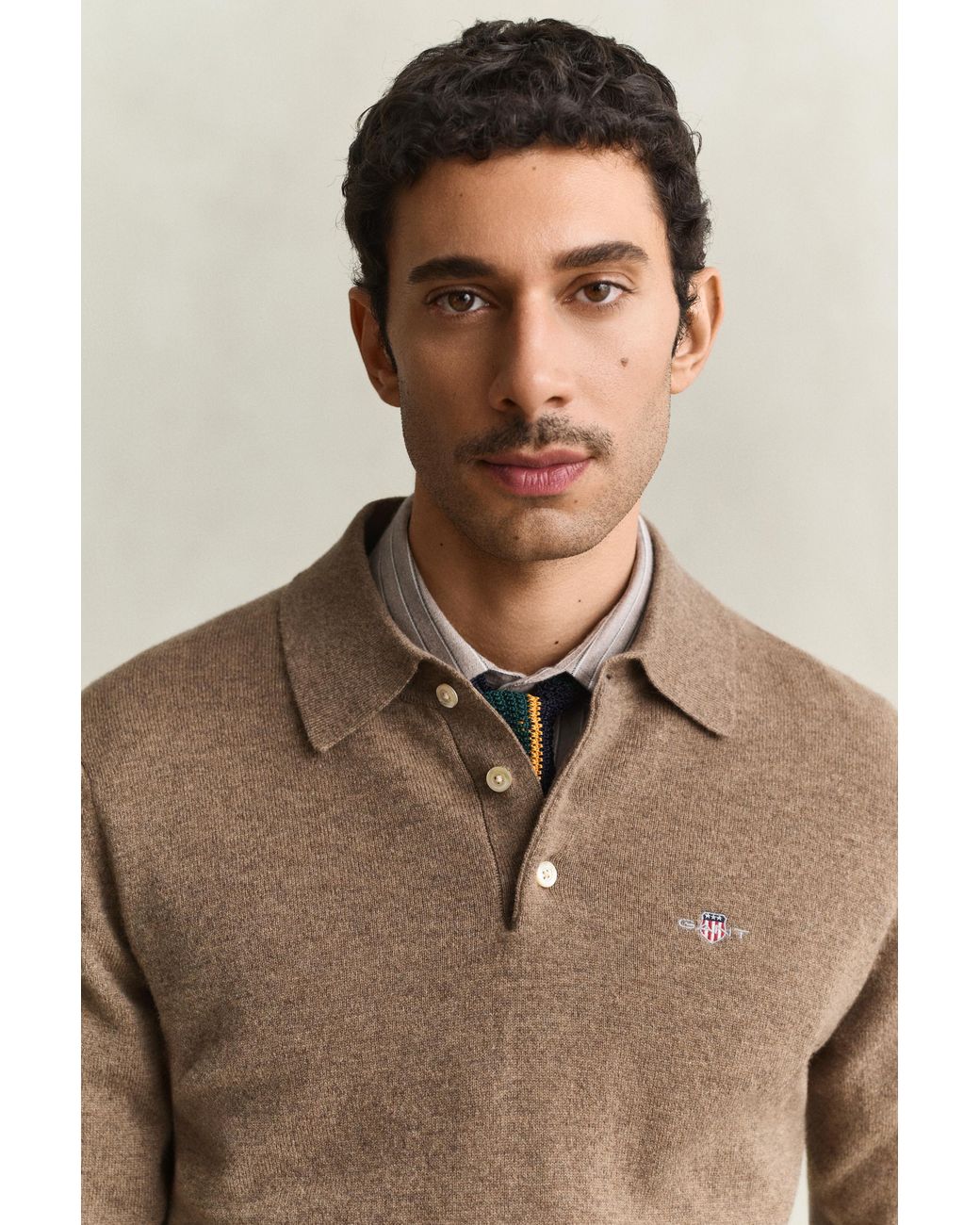 Gant Natural Superfine Lambswool Polo Sweater Light Melange for men
