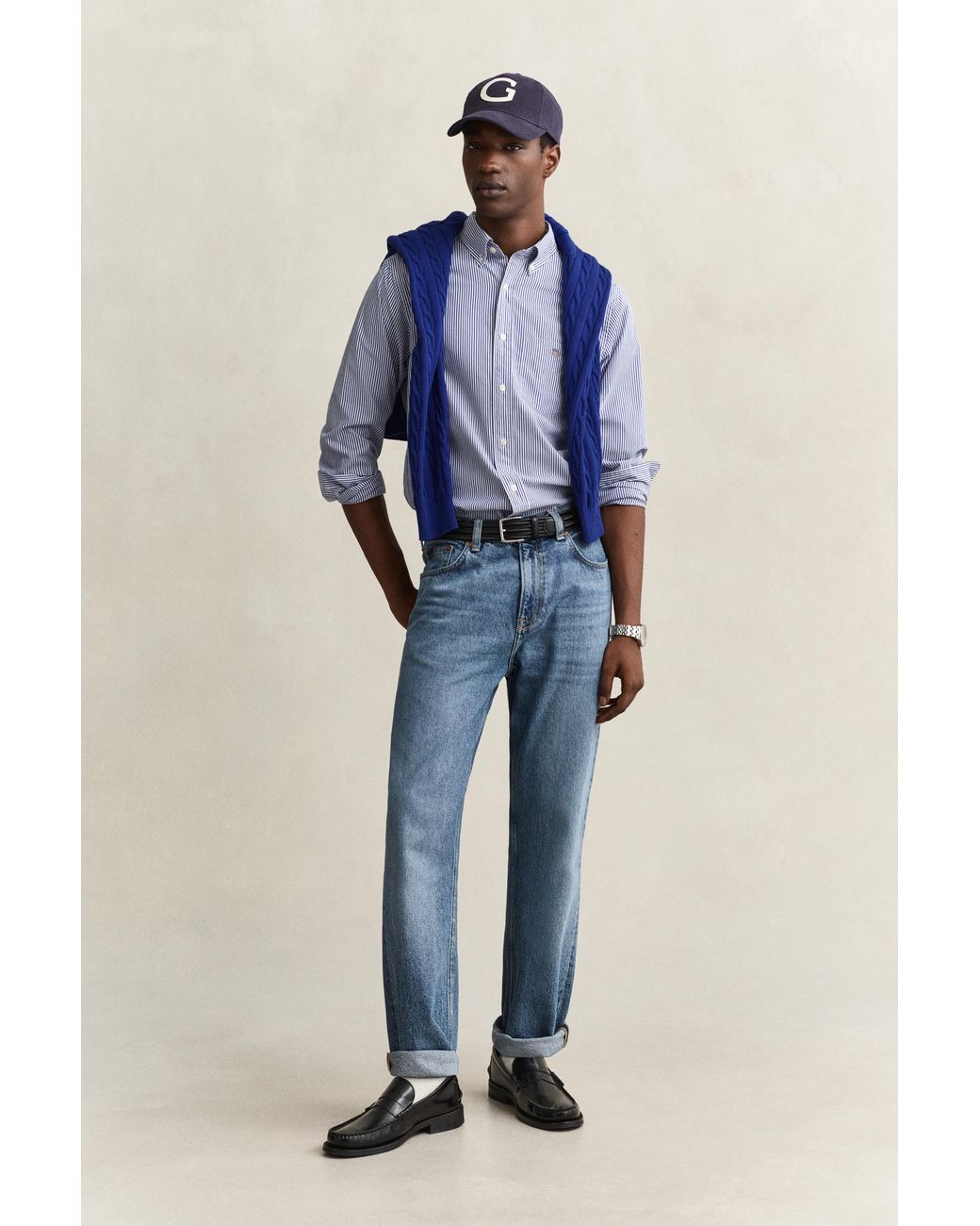 Gant Blue Classic Regular Striped Poplin Shirt College for men