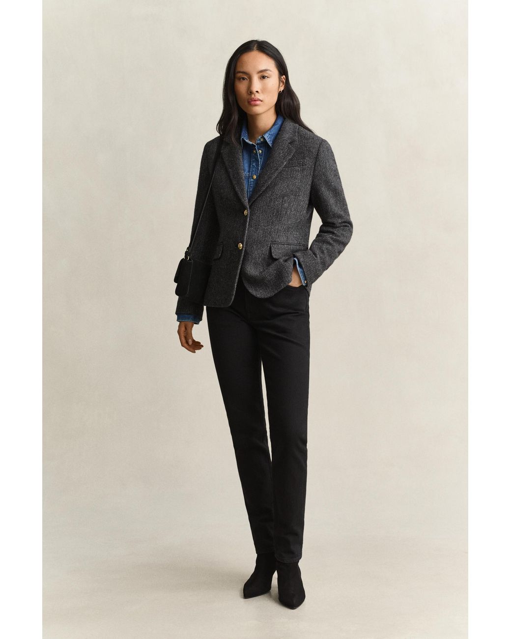 Gant Blue Herringbone Blazer Charcoal Melange