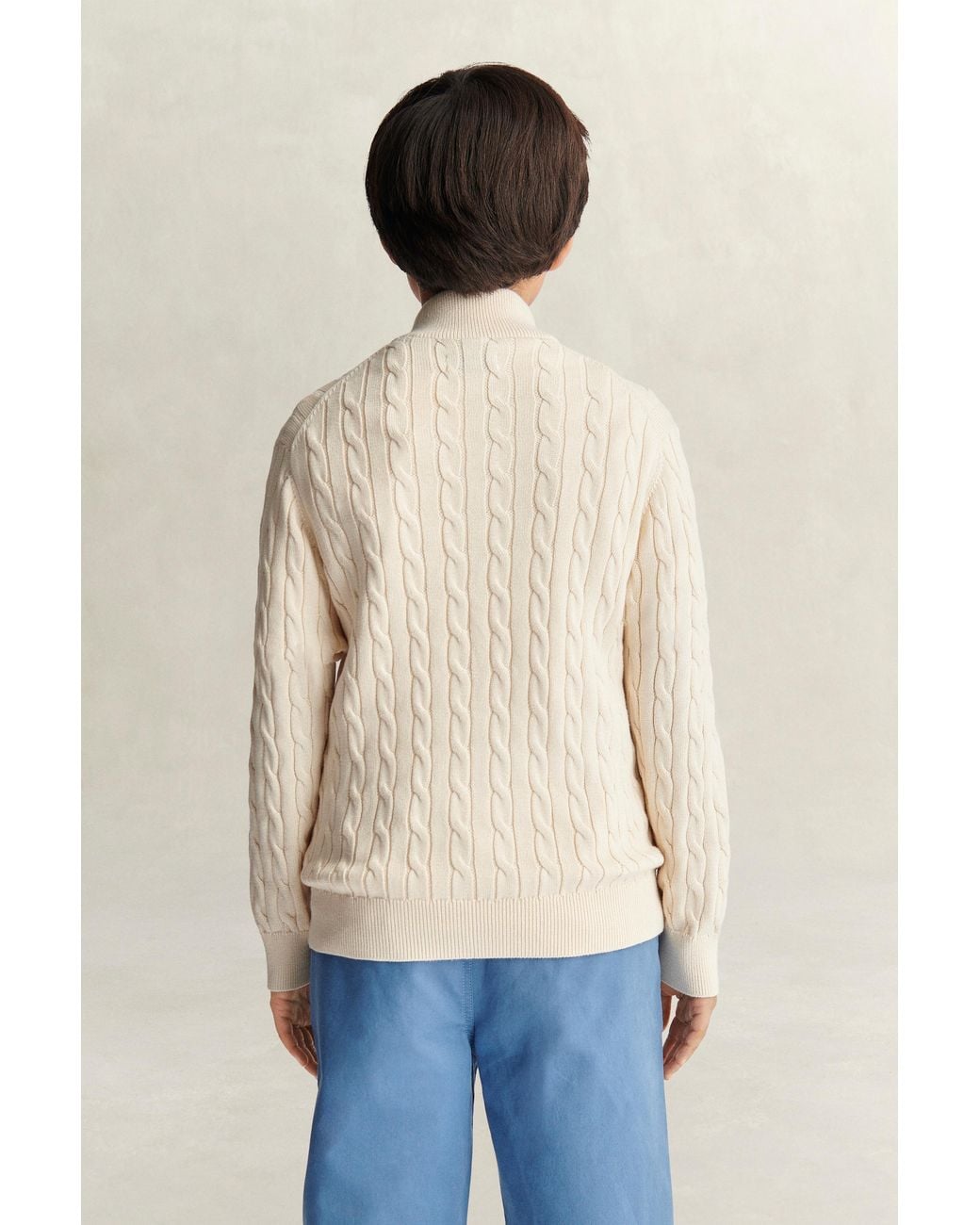Gant Natural Teens Teen Boys Shield Cable Knit Half-Zip Sweater for men