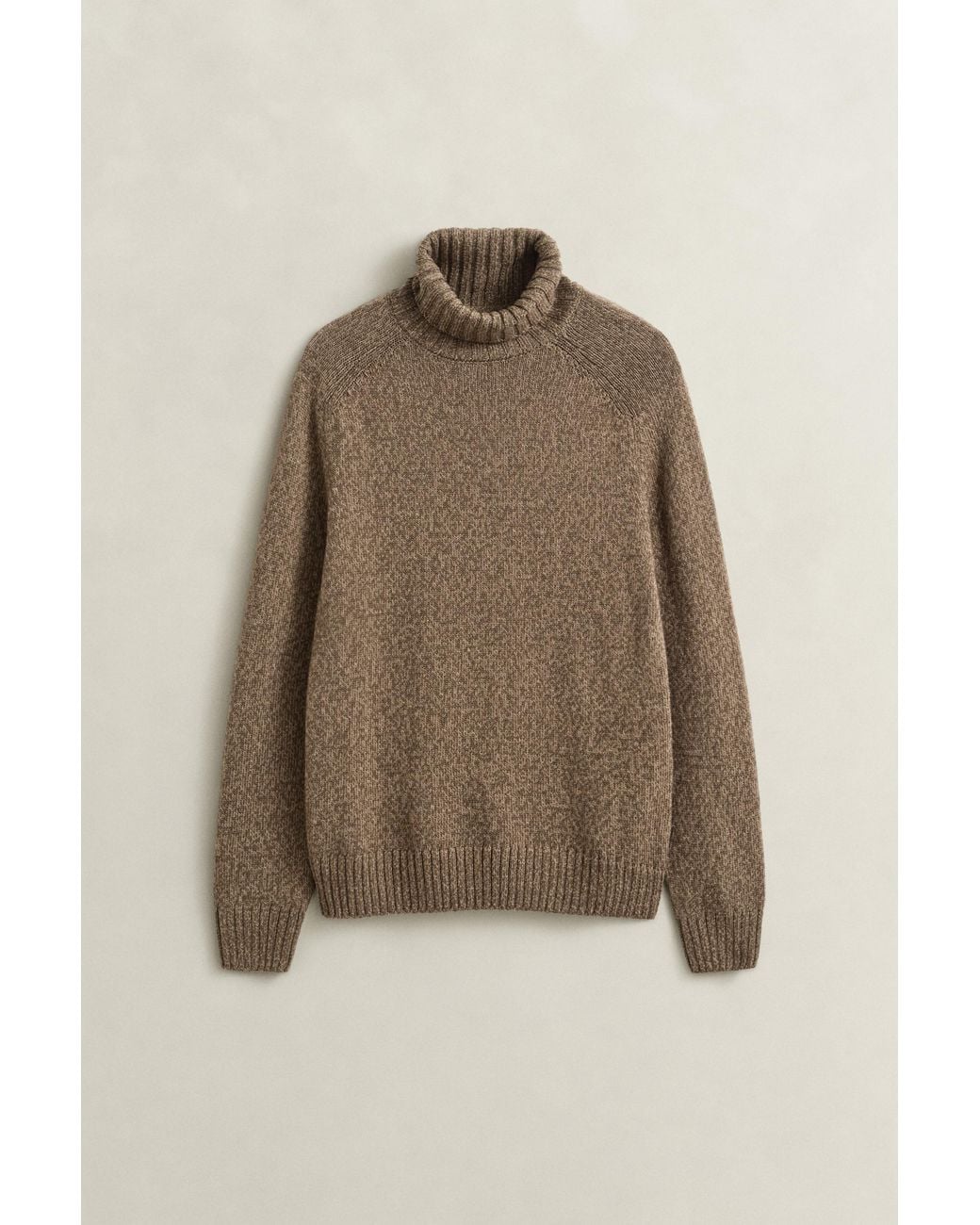 Gant Brown Wool Mouliné Blend Turtleneck Sweater for men