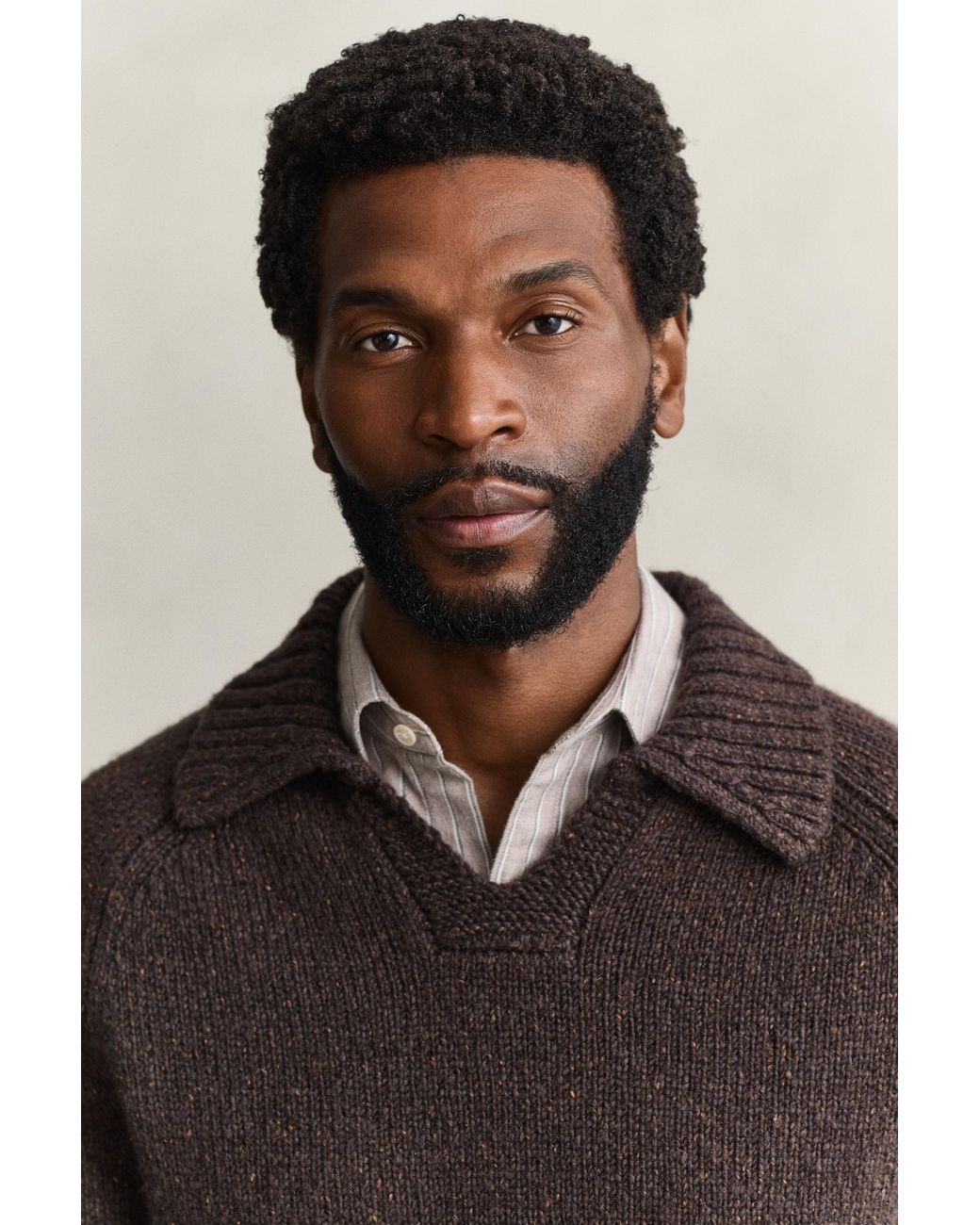 Gant Brown Wool Silk Blend Polo Sweater Dark Melange for men
