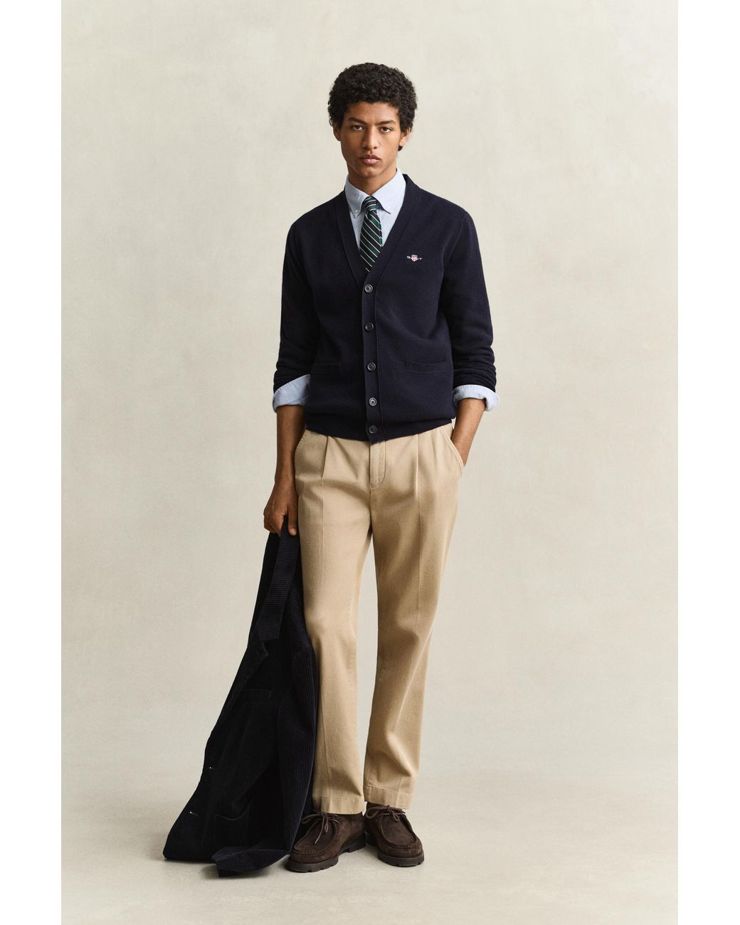 Gant Blue Lambswool V-Neck Cardigan Marine for men
