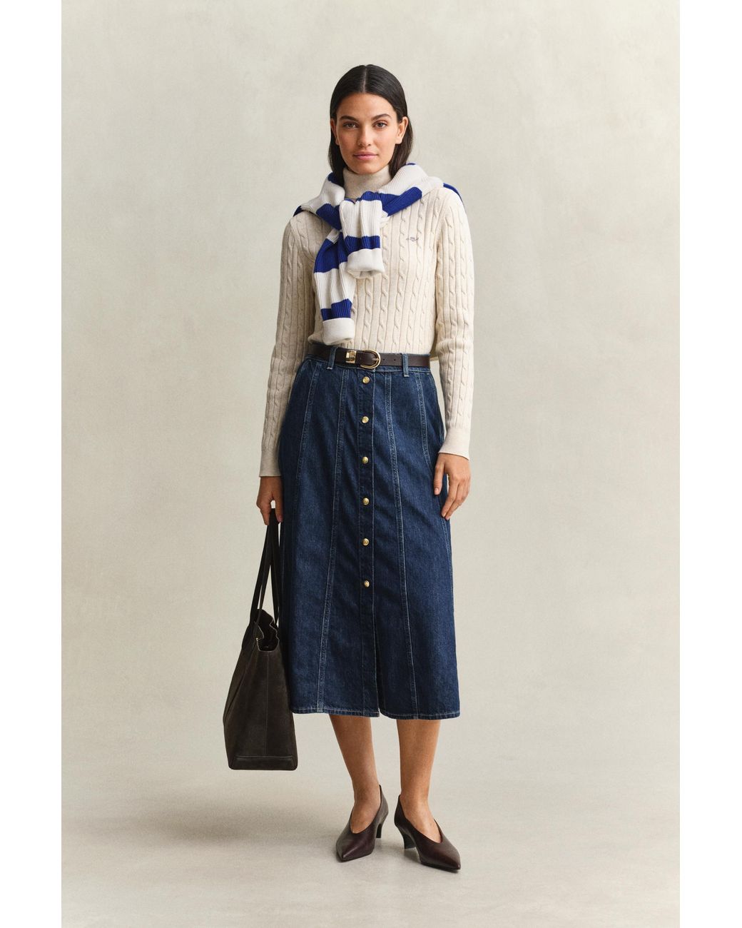 Gant Blue Stretch Cotton Cable Knit Turtleneck Sweater