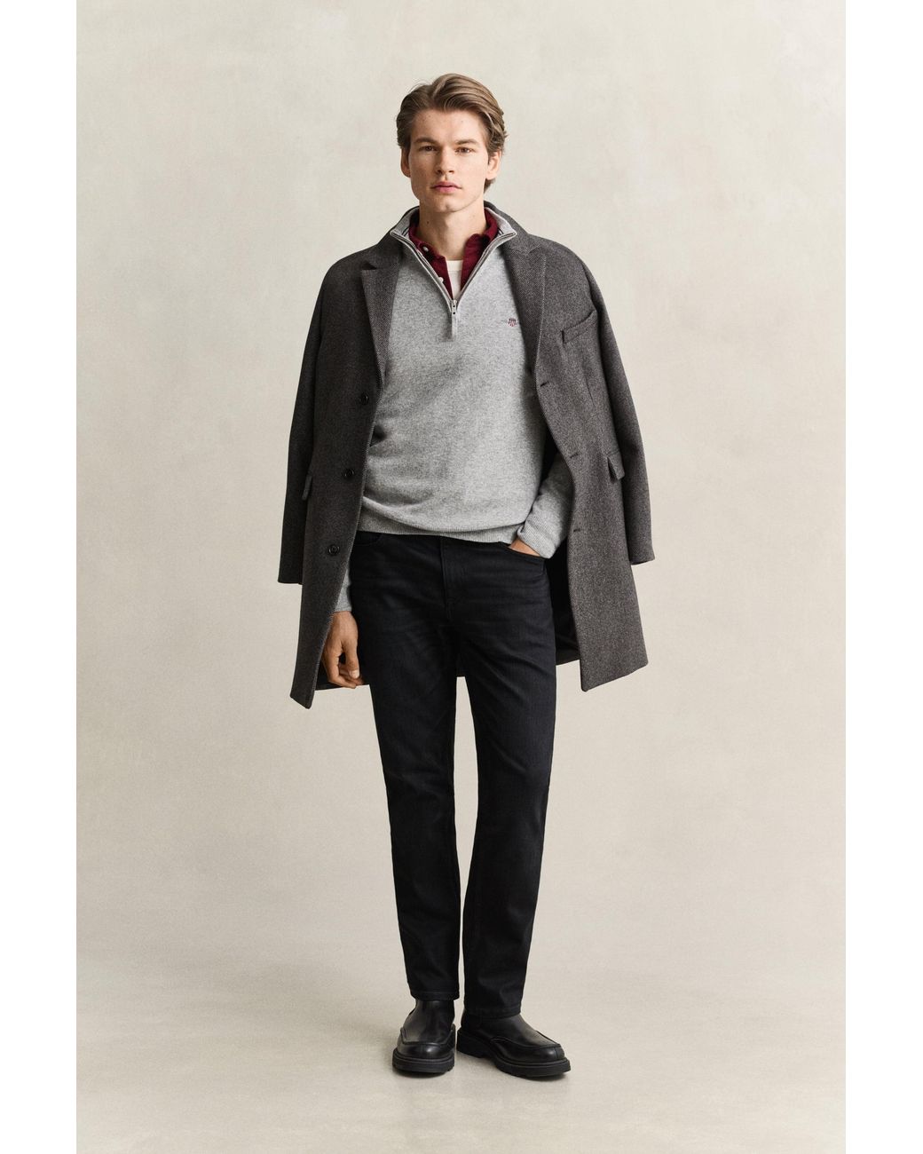 Gant Gray Lambswool Half-Zip Sweater Melange for men