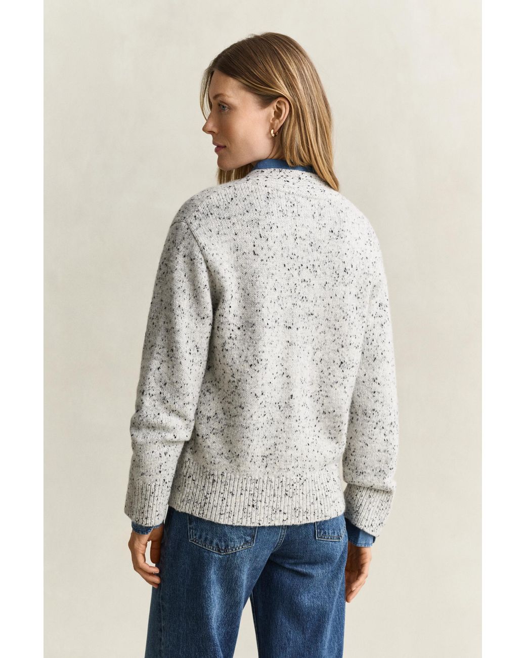 Gant Blue Wool Blend Nepps Cardigan Cream