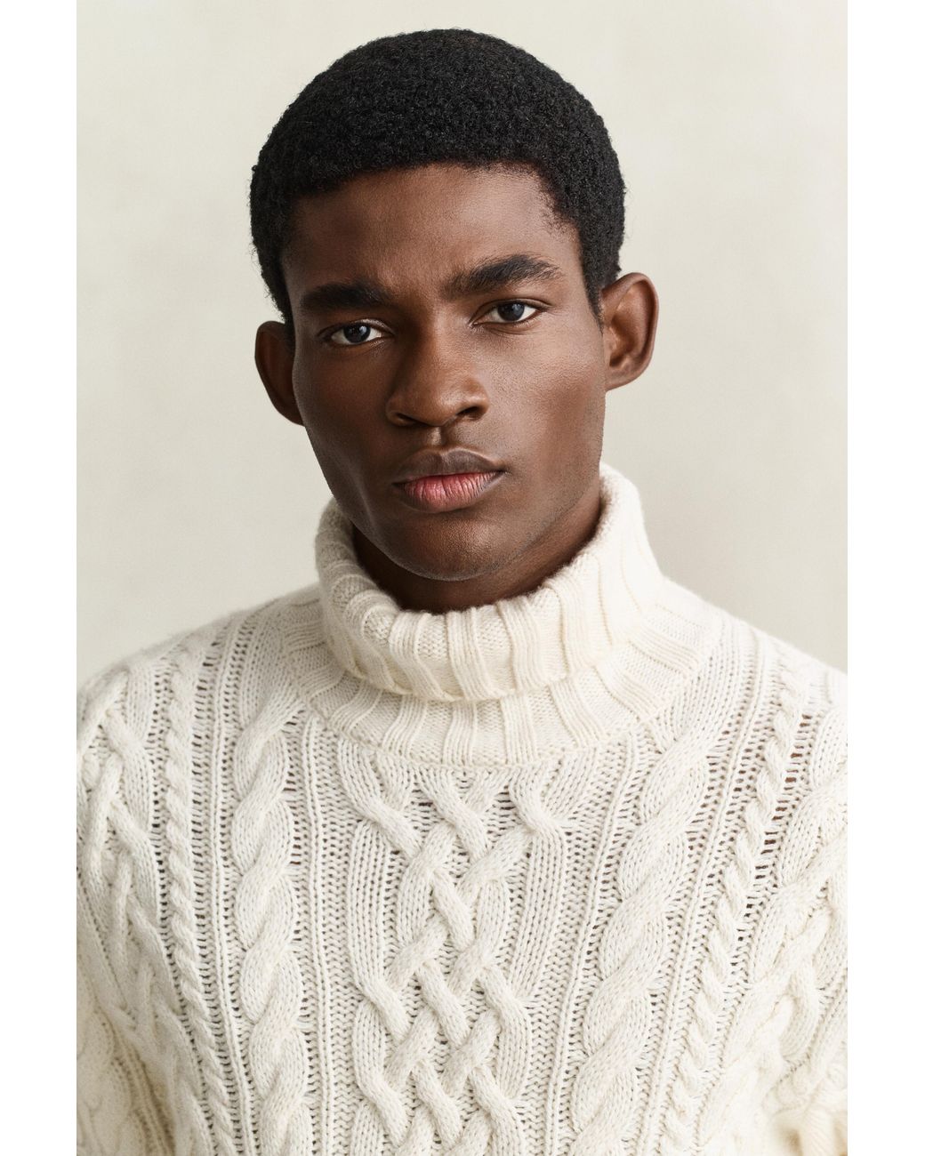 Gant Natural Wool Blend Turtleneck Sweater Cream for men