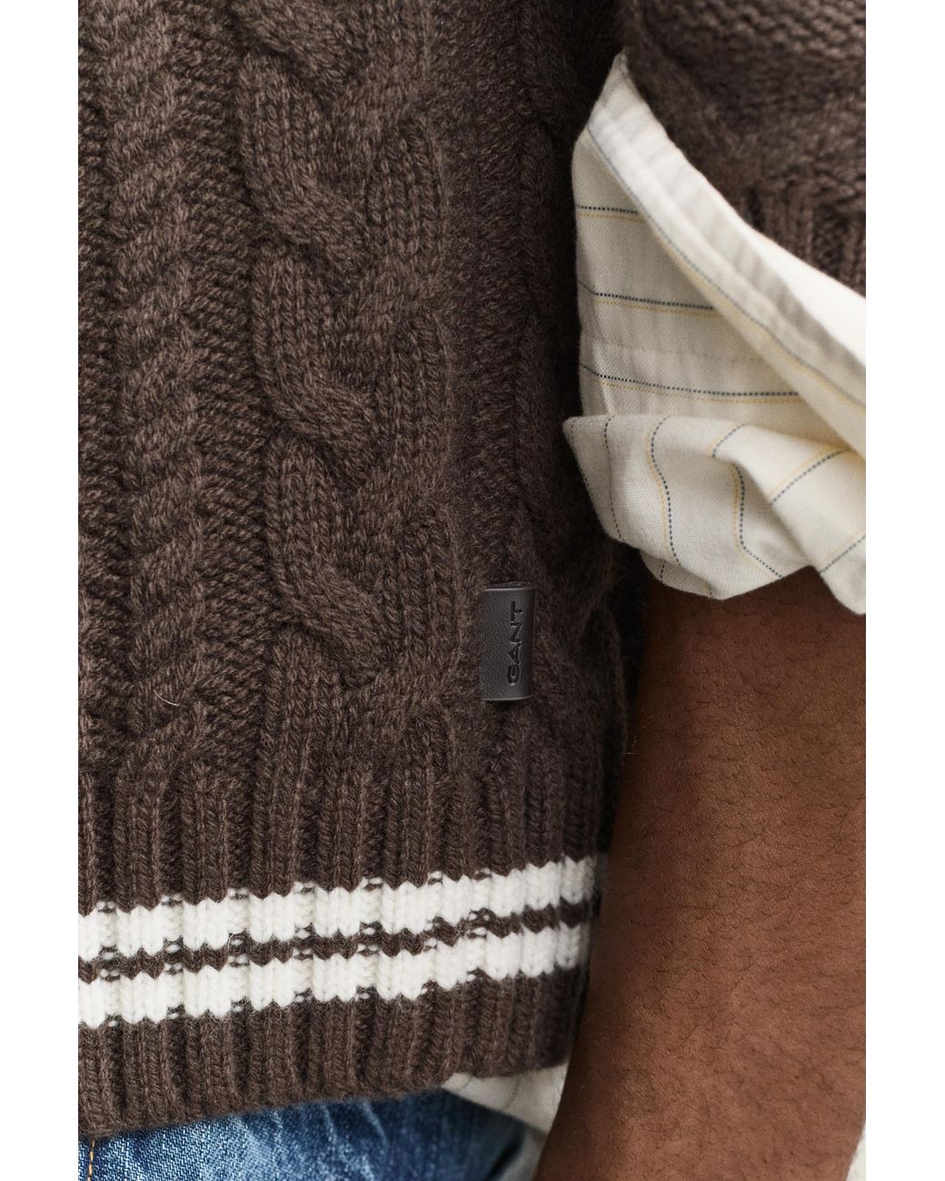 Gant Blue Wool Blend Cable Knit Cardigan for men