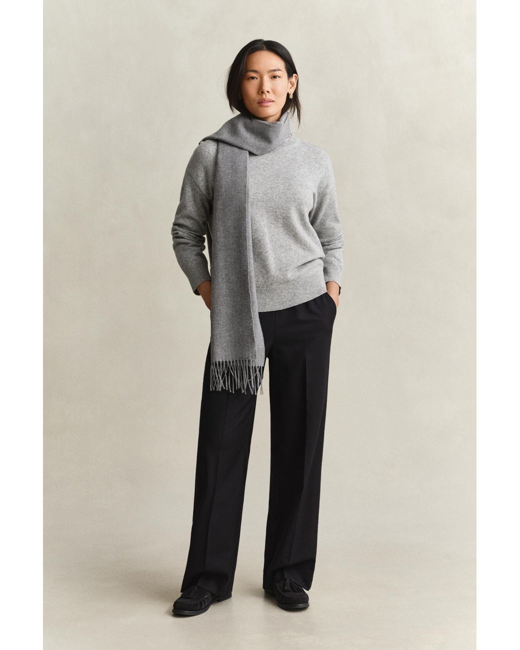 Gant Gray Superfine Lambswool Crew Neck Sweater Melange