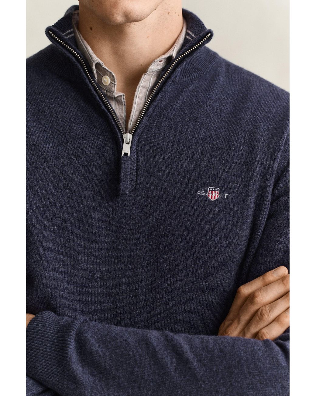 Gant Blue Lambswool Half-Zip Sweater Dark Melange for men