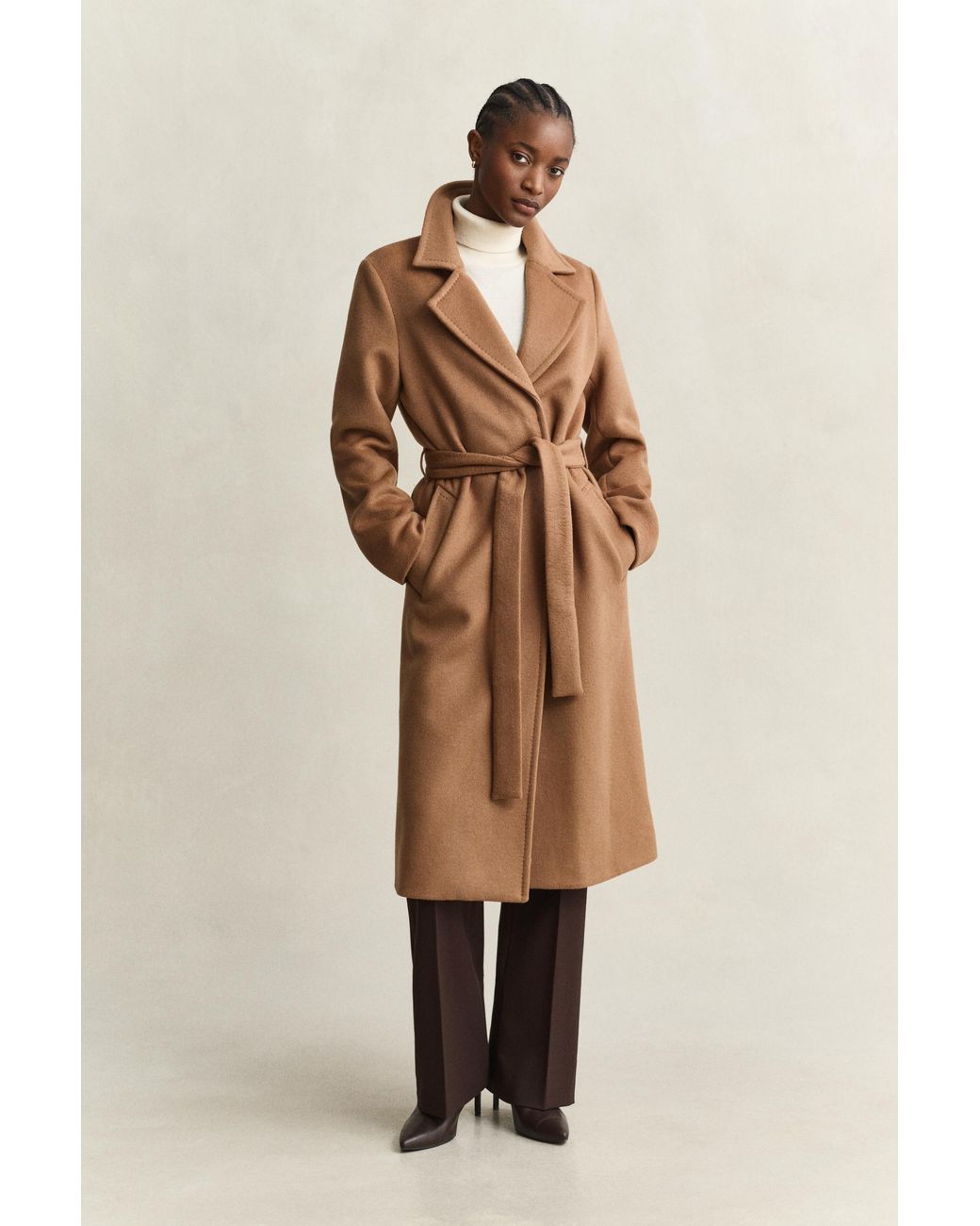 Gant Natural Belted Wool Blend Coat Roasted Walnut