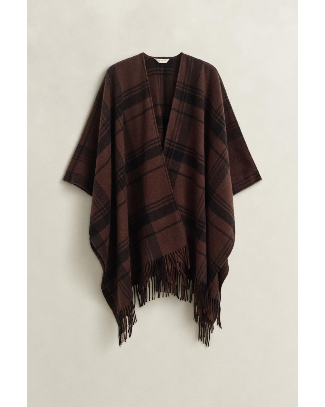 Gant Blue Checked Wool Poncho Deep