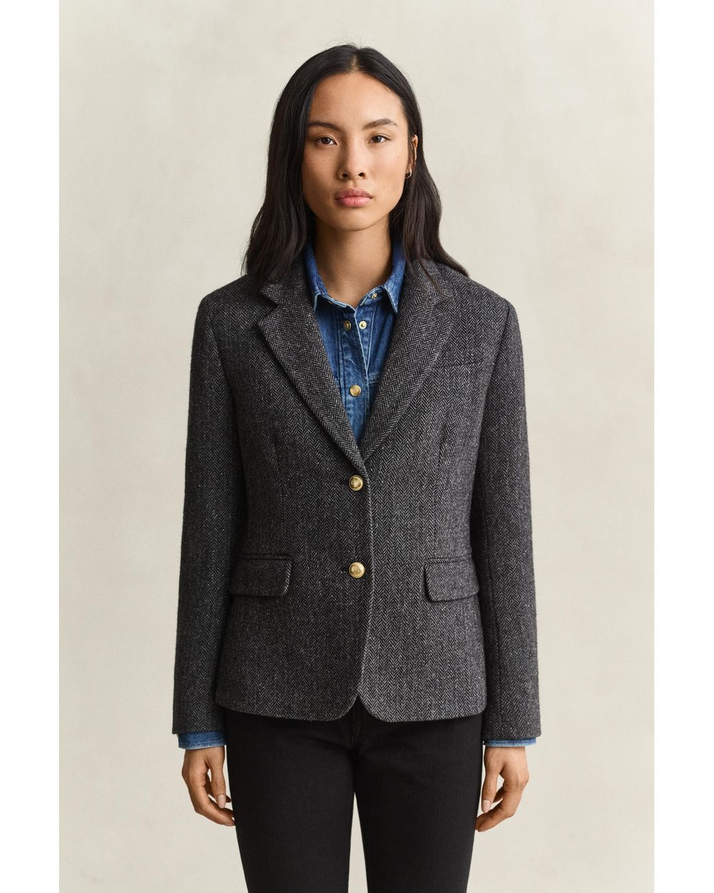 Gant Blue Herringbone Blazer Charcoal Melange