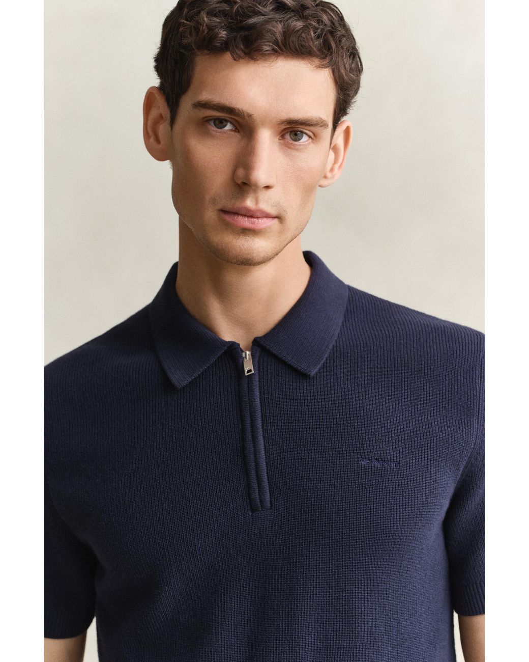 Gant Blue Ribbed Cotton Polo Sweater Evening for men