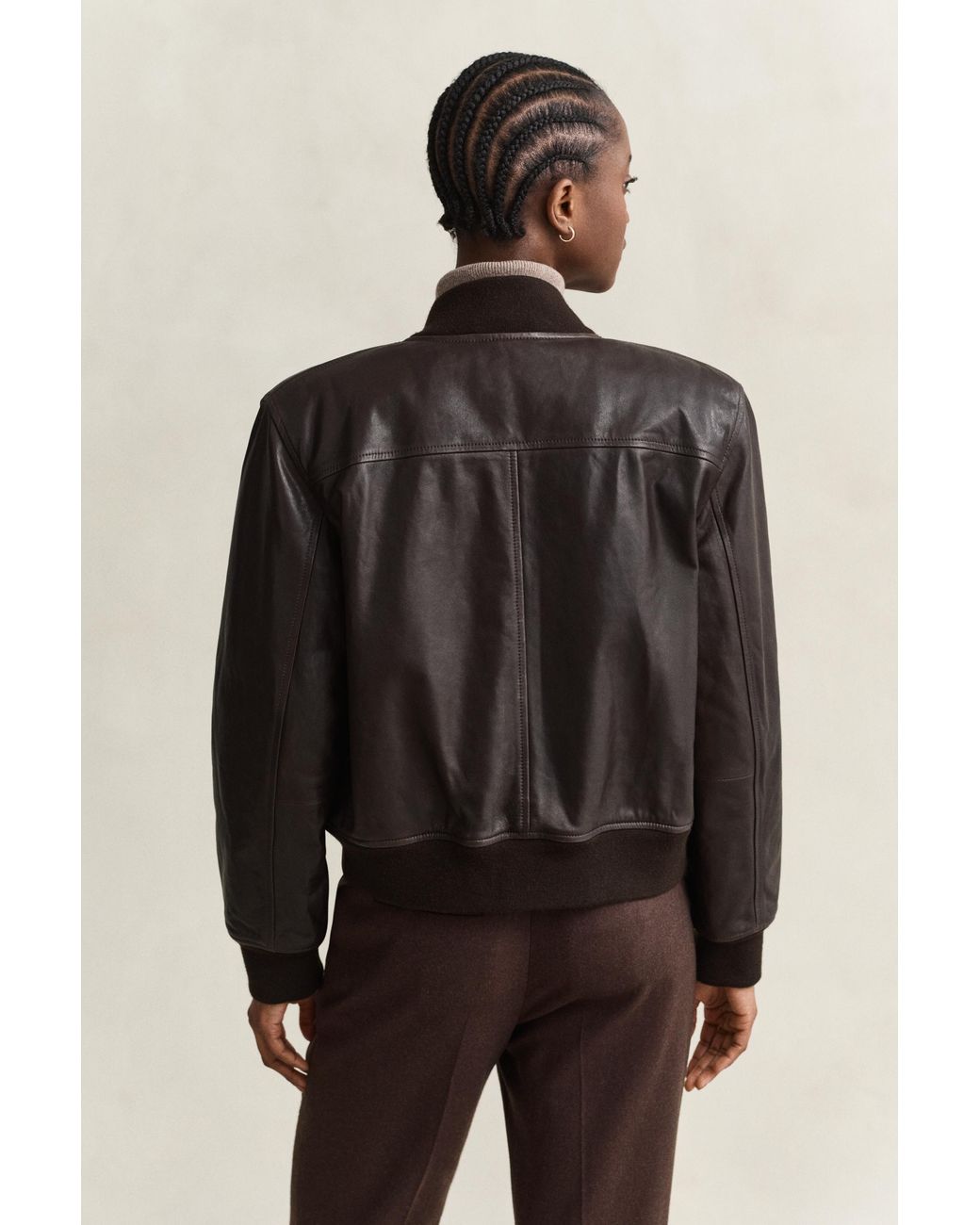 Gant Brown Leather Bomber Jacket Deep