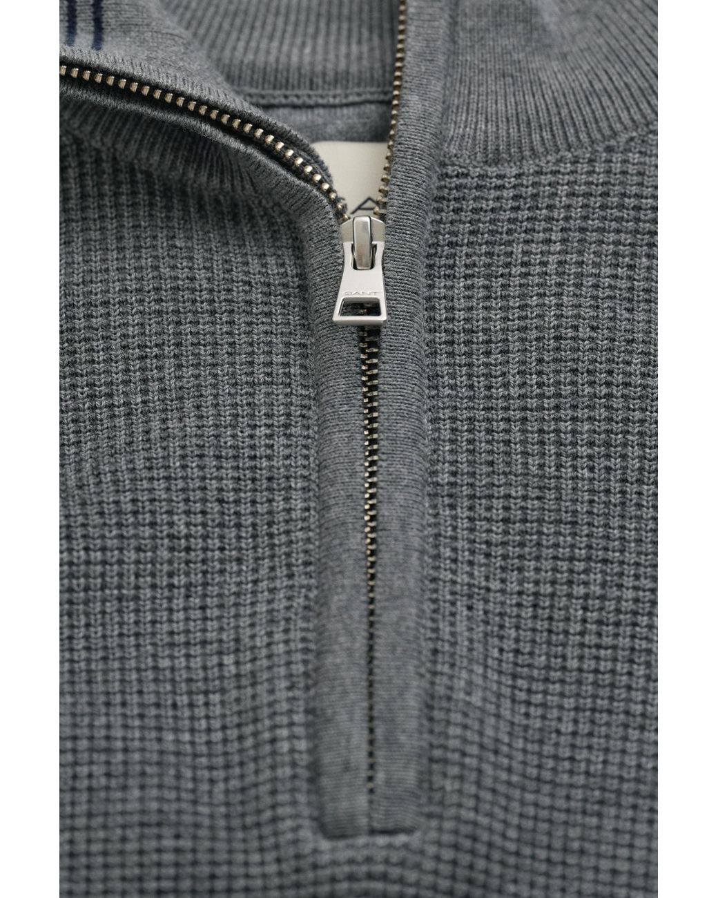 Gant Gray Textured Cotton Half-Zip Sweater Melange for men