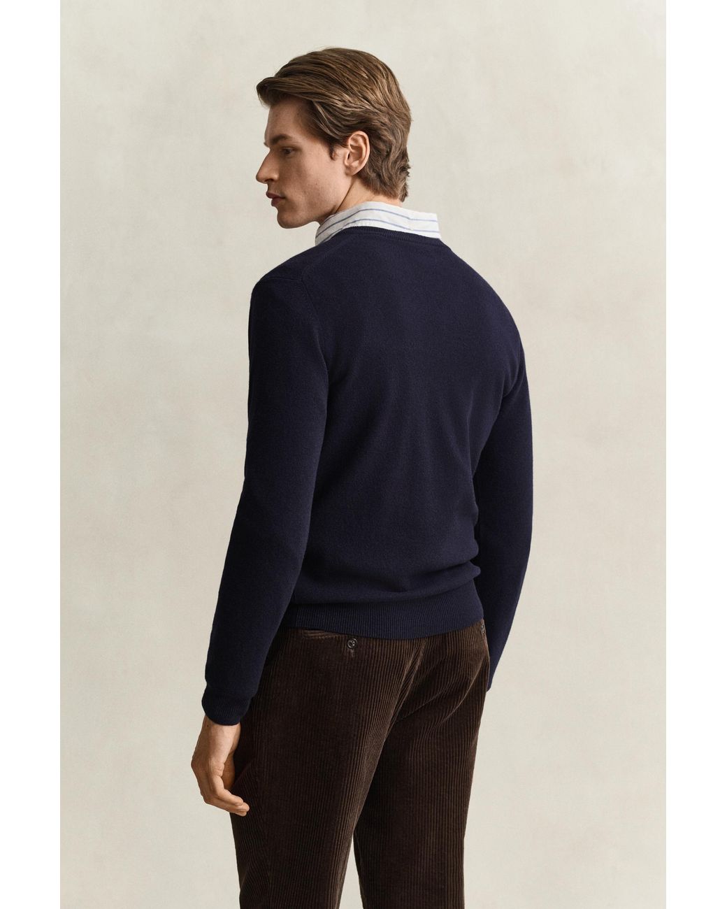 Gant Blue Lambswool V-Neck Sweater Marine for men