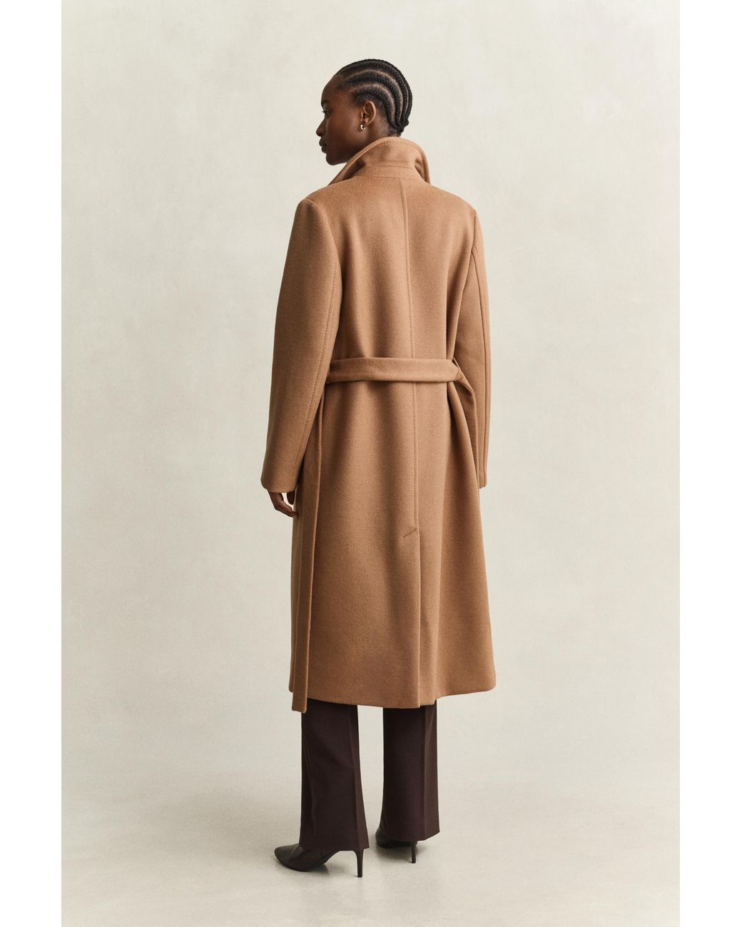 Gant Natural Belted Wool Blend Coat Roasted Walnut