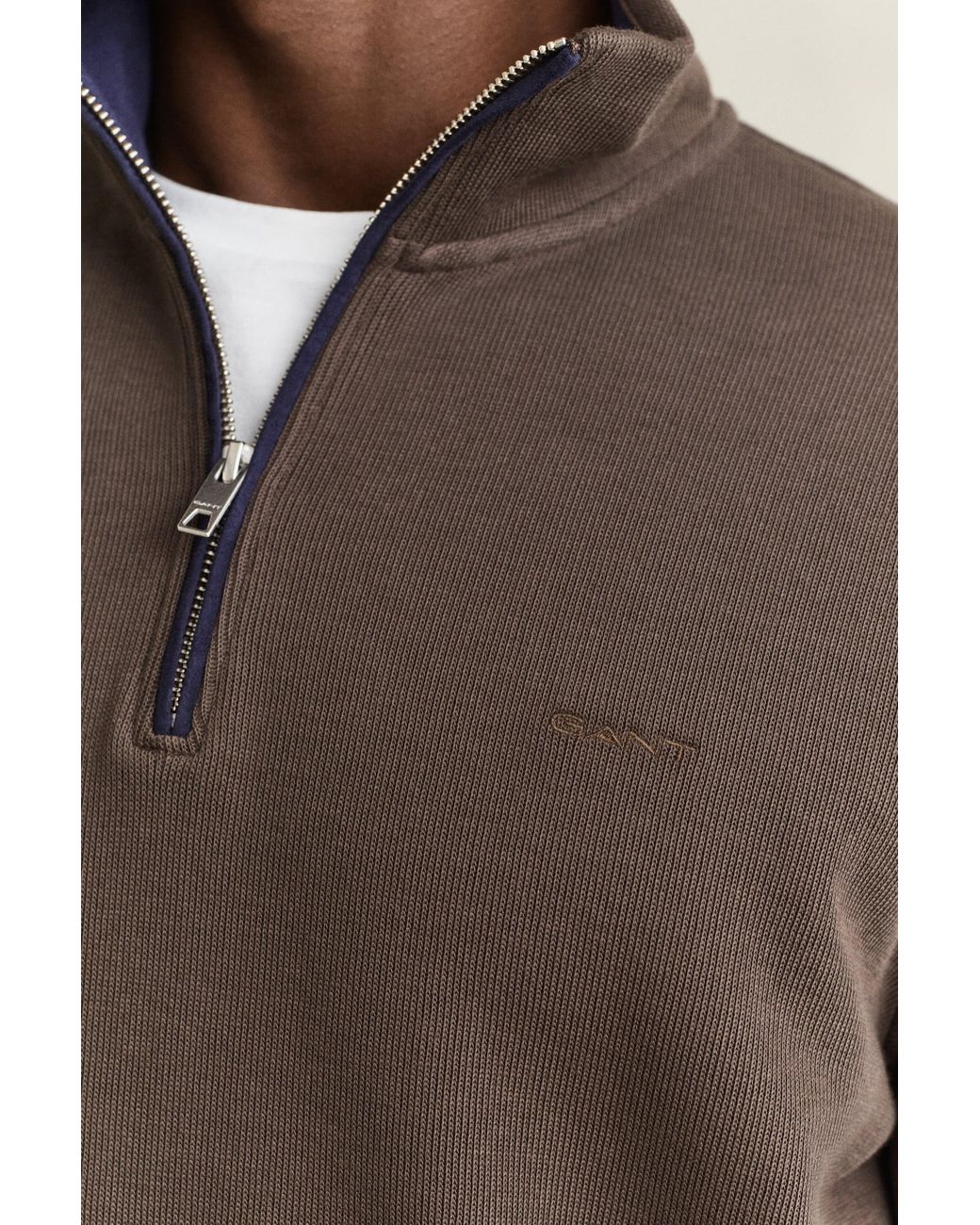 Gant Brown Sacker Rib Half-Zip Sweatshirt for men