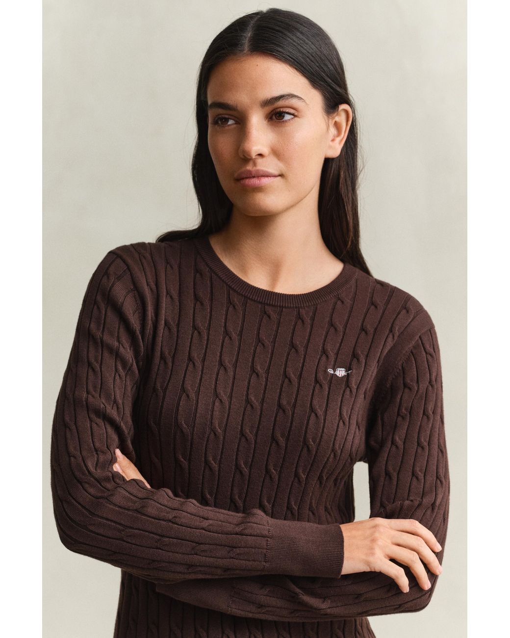 Gant Natural Stretch Cotton Cable Knit Crew Neck Dress Deep